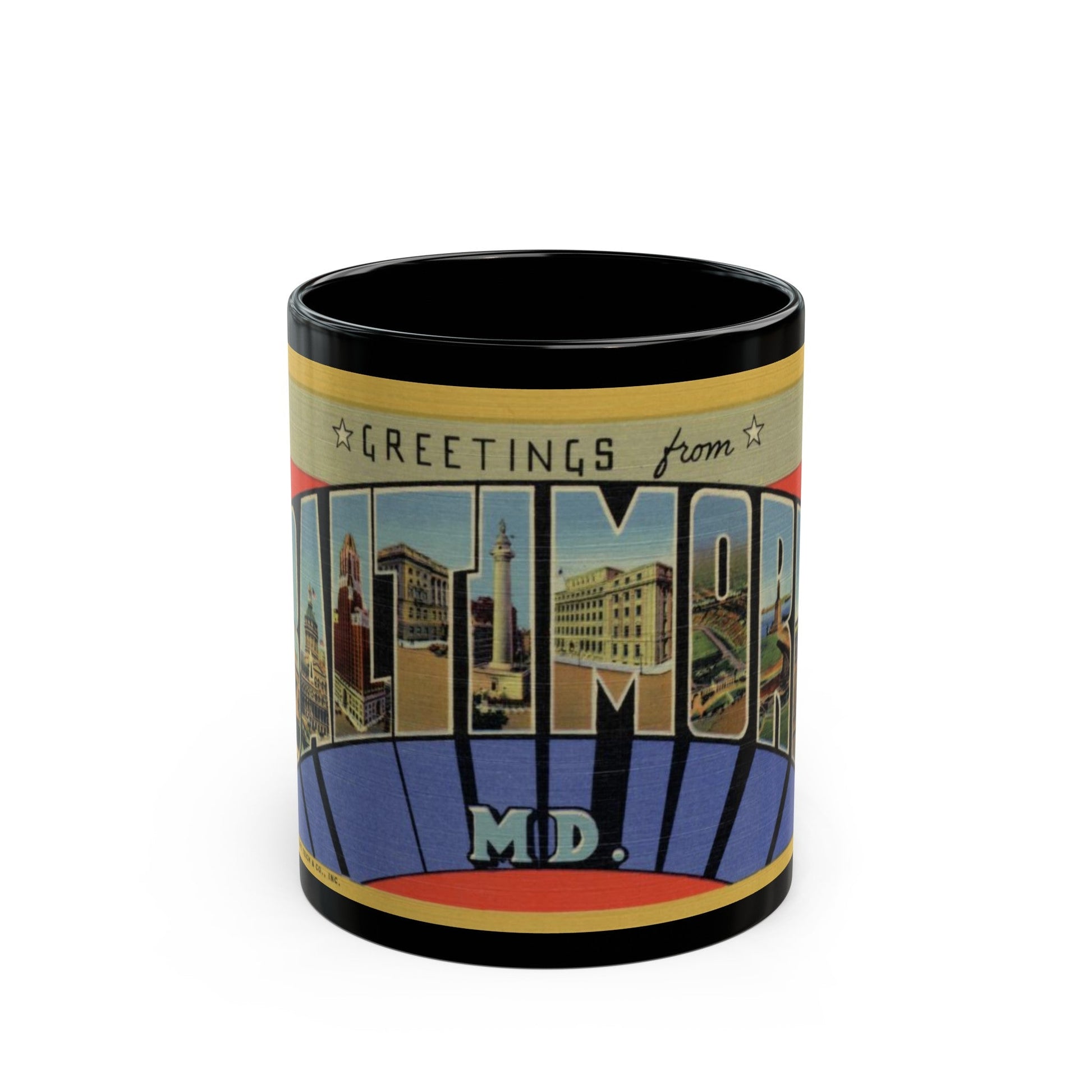 Greetings from Baltimore MD (Greeting Postcards) Black Coffee Mug-11oz-The Sticker Space