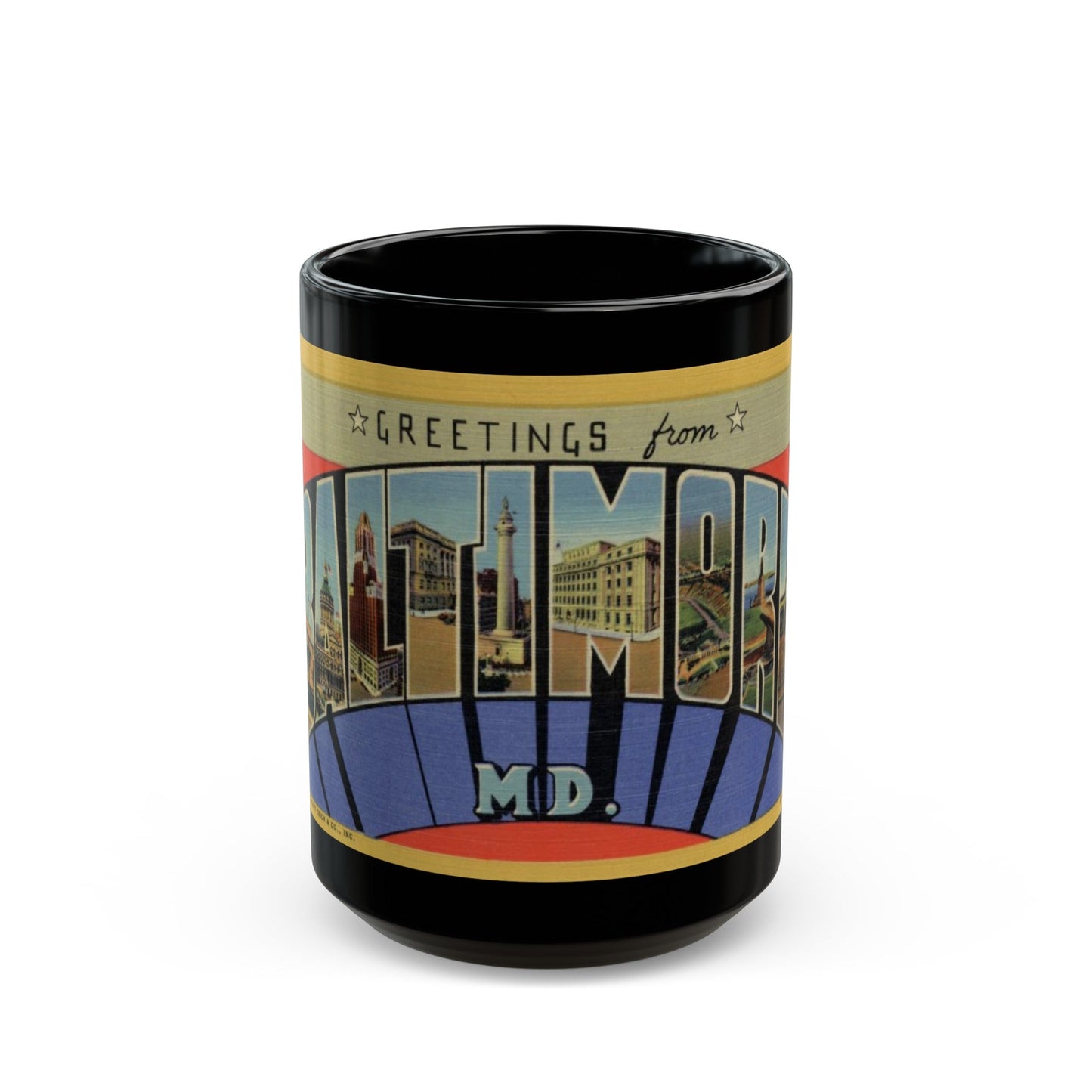 Greetings from Baltimore MD (Greeting Postcards) Black Coffee Mug-15oz-The Sticker Space