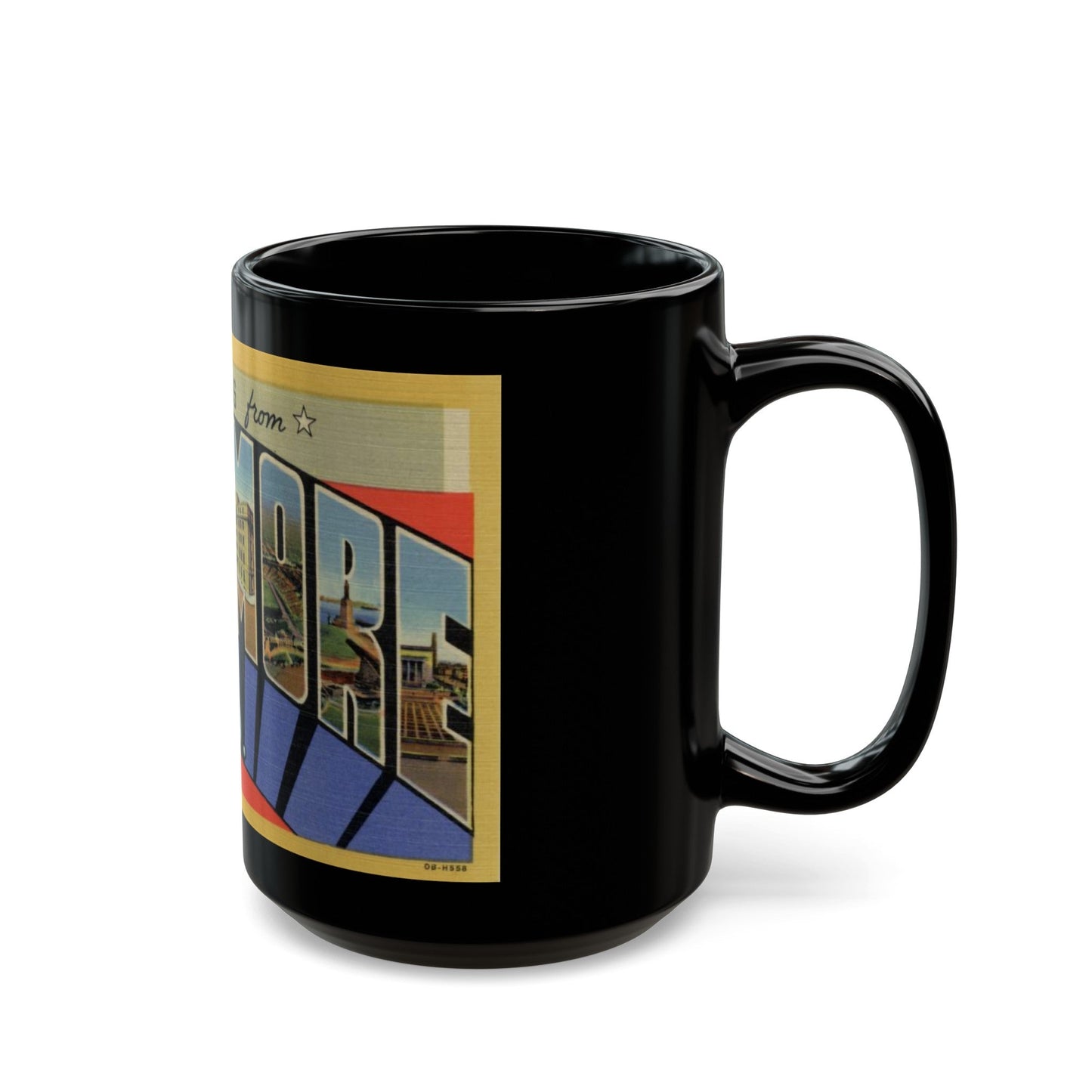 Greetings from Baltimore MD (Greeting Postcards) Black Coffee Mug-The Sticker Space