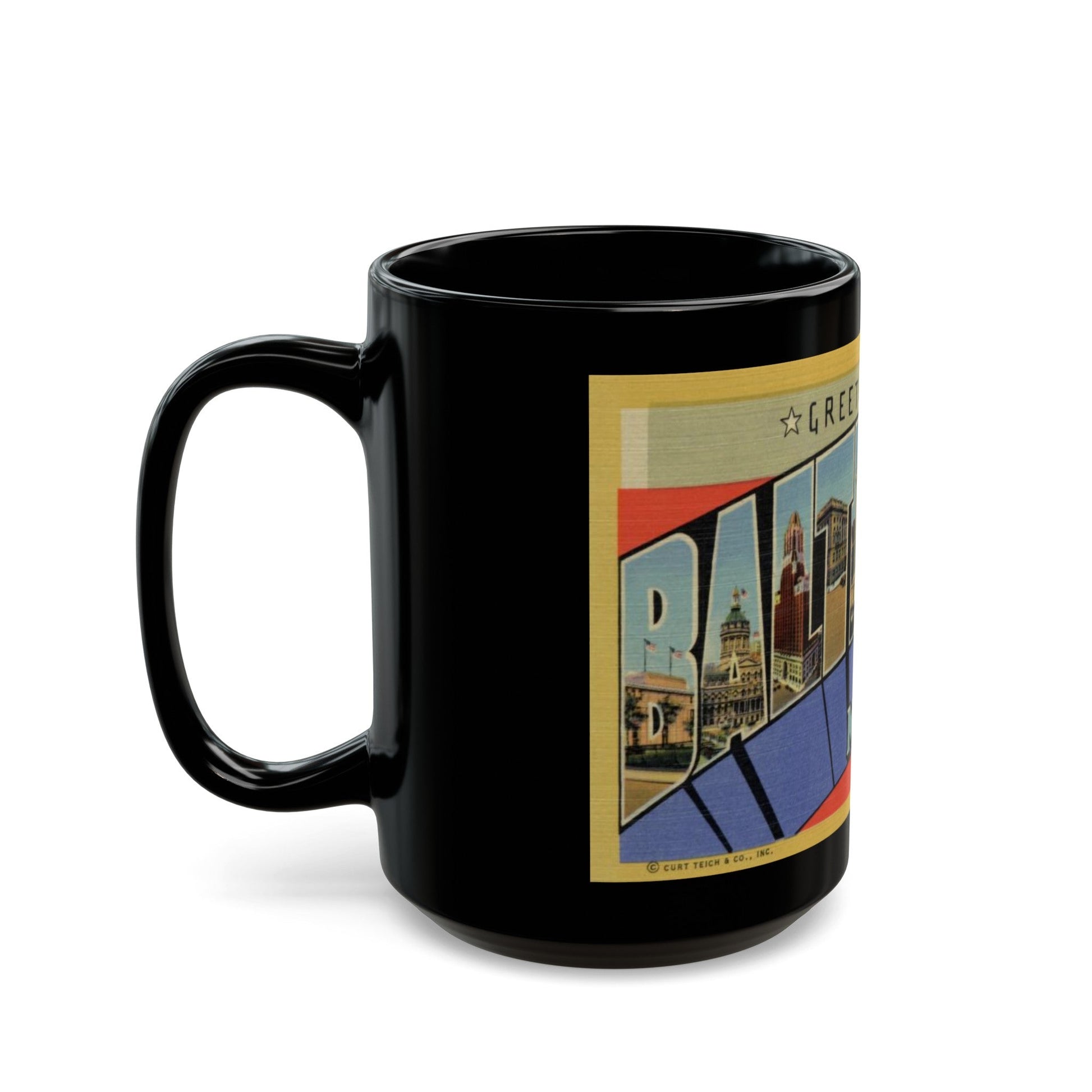 Greetings from Baltimore MD (Greeting Postcards) Black Coffee Mug-The Sticker Space