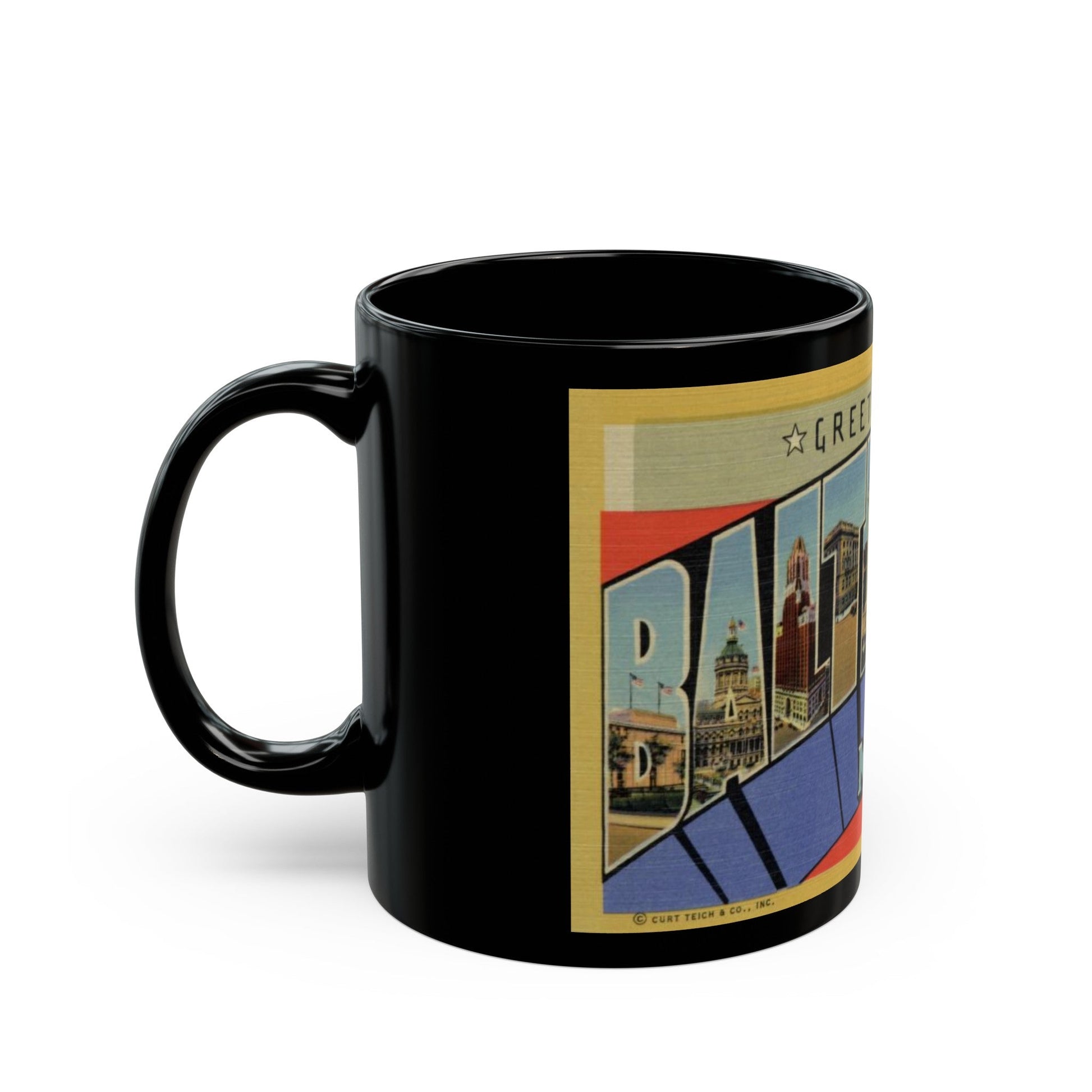 Greetings from Baltimore MD (Greeting Postcards) Black Coffee Mug-The Sticker Space