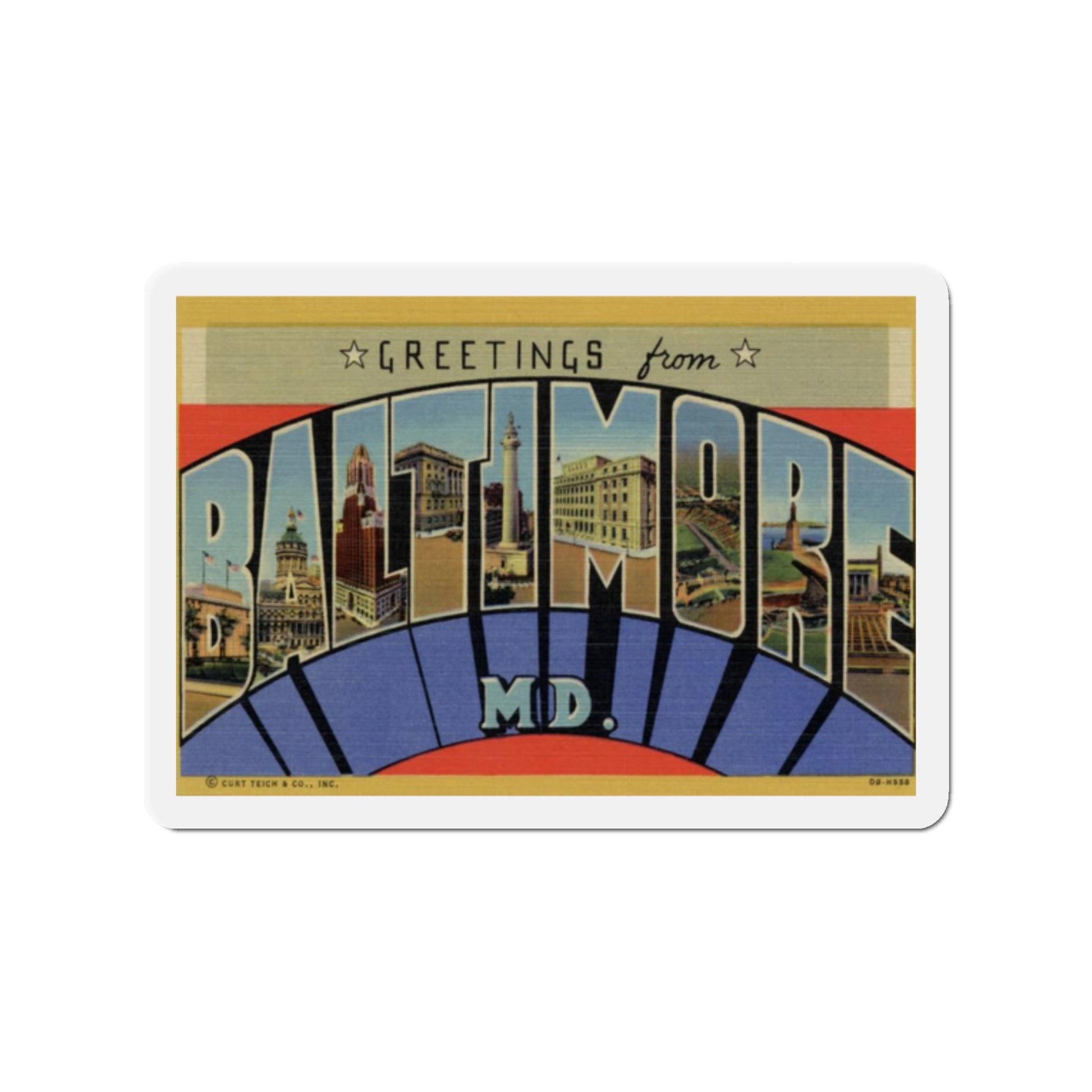 Greetings from Baltimore MD (Greeting Postcards) Die-Cut Magnet-2" x 2"-The Sticker Space