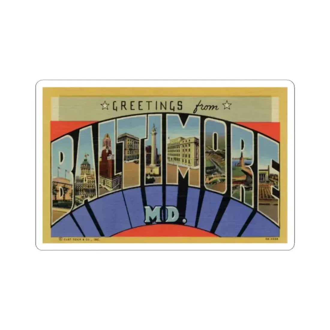 Greetings from Baltimore MD (Greeting Postcards) STICKER Vinyl Kiss-Cut Decal 2 Inch White - The Sticker Space