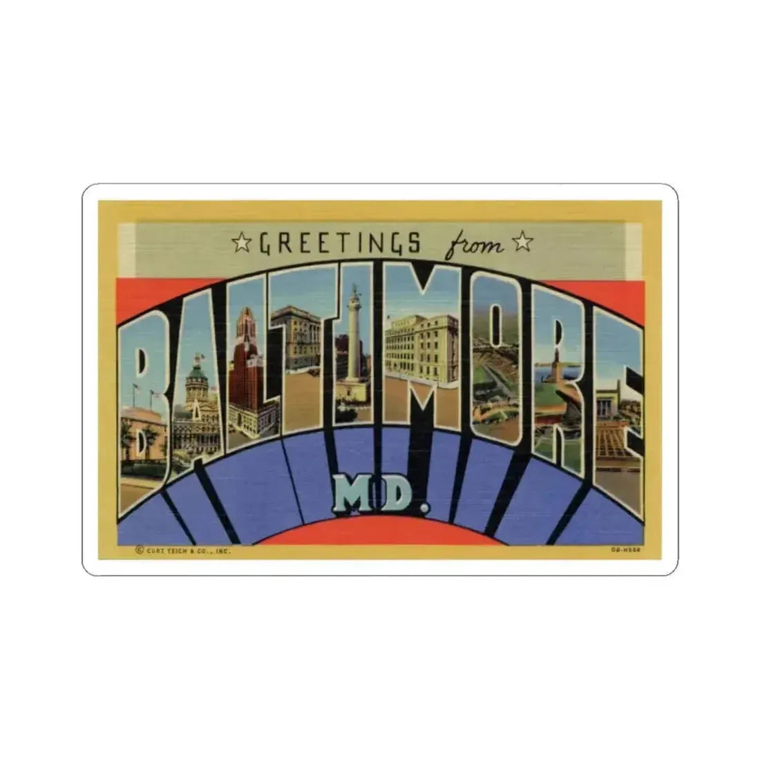 Greetings from Baltimore MD (Greeting Postcards) STICKER Vinyl Kiss-Cut Decal 3 Inch White - The Sticker Space