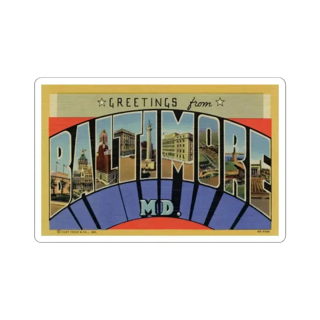 Greetings from Baltimore MD (Greeting Postcards) STICKER Vinyl Kiss-Cut Decal 4 Inch White - The Sticker Space
