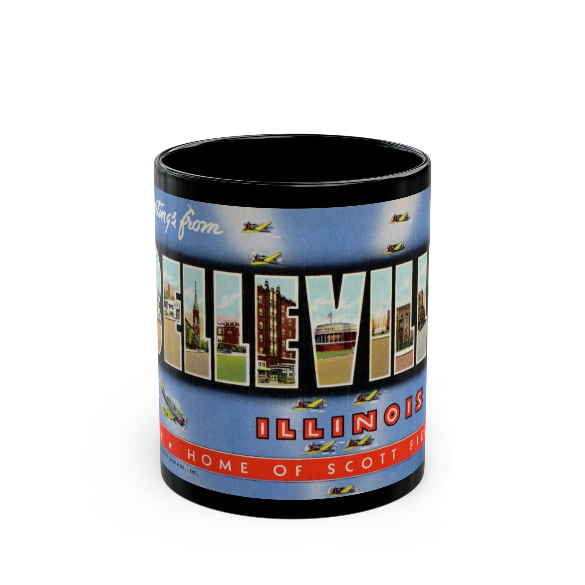 Greetings from Belleville Illinois home of Scott Field (Greeting Postcards) Black Coffee Mug-11oz-The Sticker Space