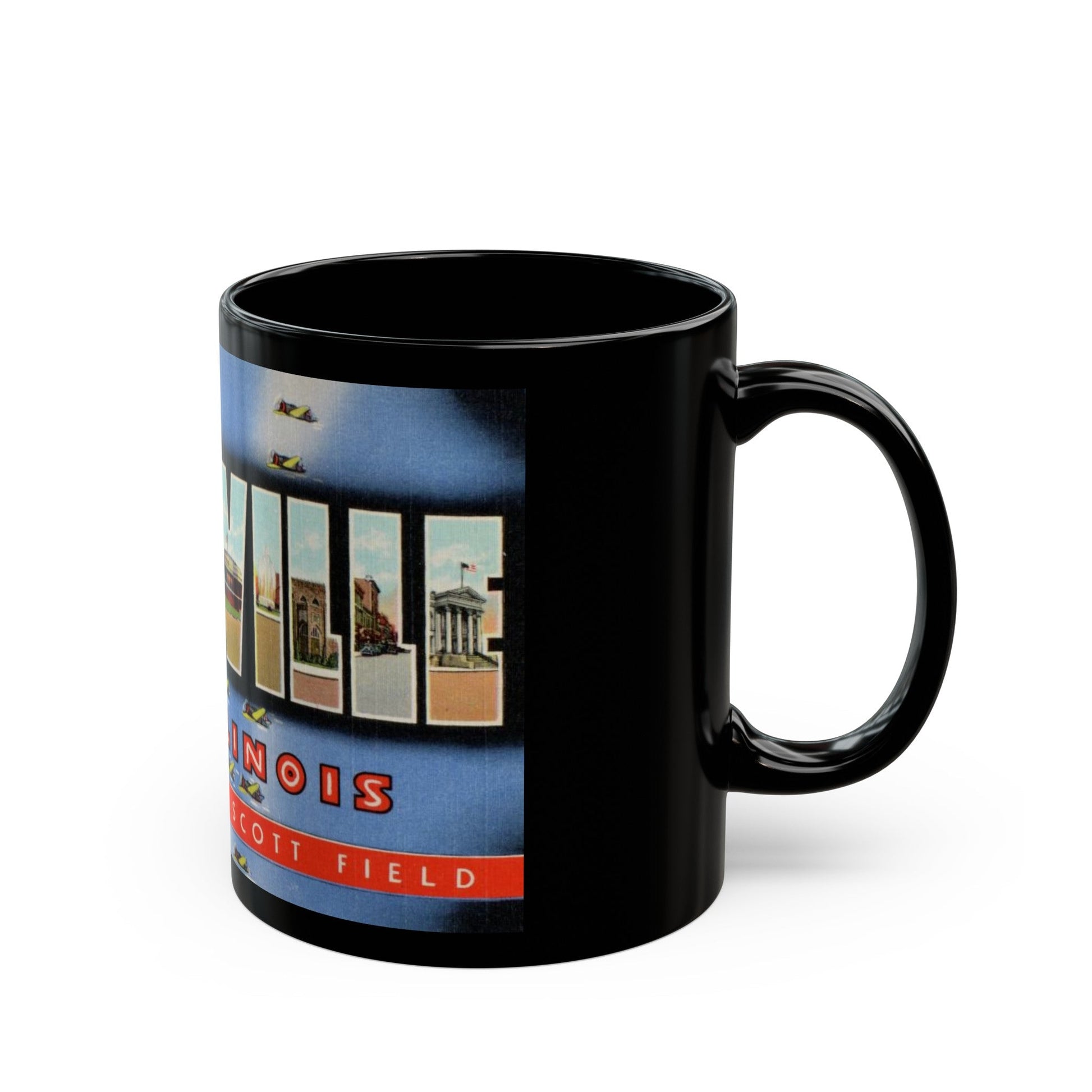 Greetings from Belleville Illinois home of Scott Field (Greeting Postcards) Black Coffee Mug-The Sticker Space