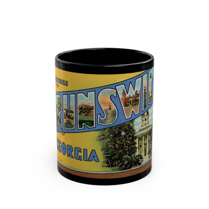 Greetings From Brunswick GA (Greeting Postcards) Black Coffee Mug-11oz-The Sticker Space