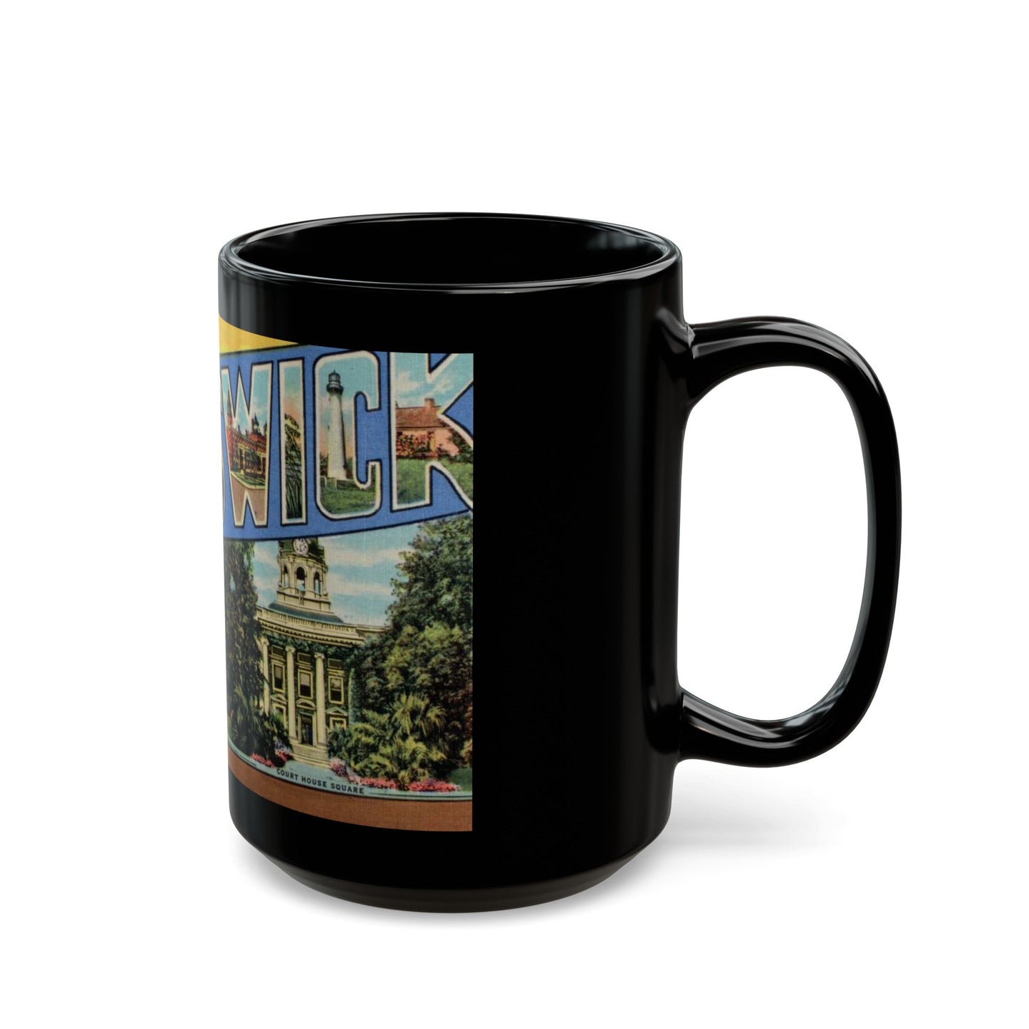 Greetings From Brunswick GA (Greeting Postcards) Black Coffee Mug-The Sticker Space