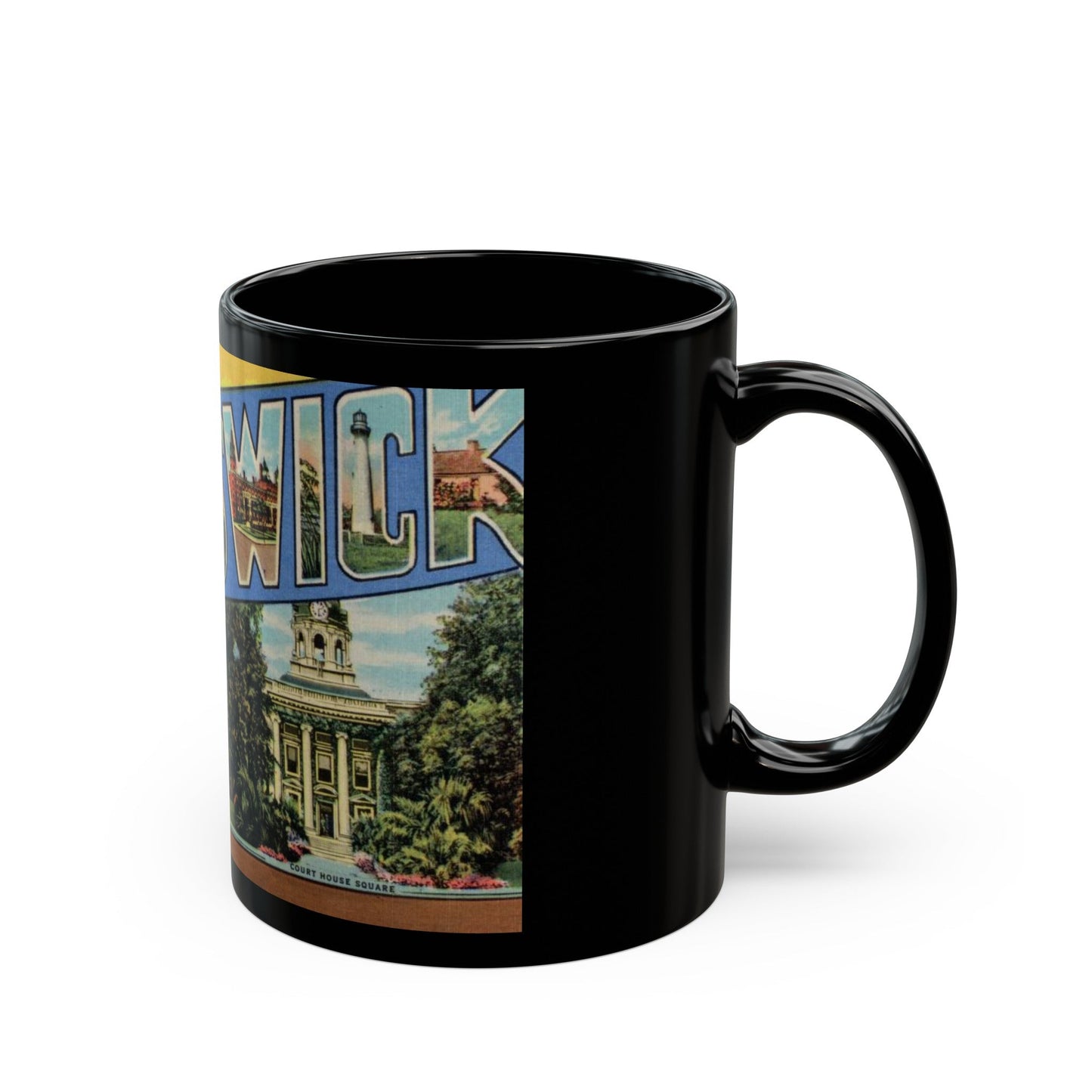 Greetings From Brunswick GA (Greeting Postcards) Black Coffee Mug-The Sticker Space