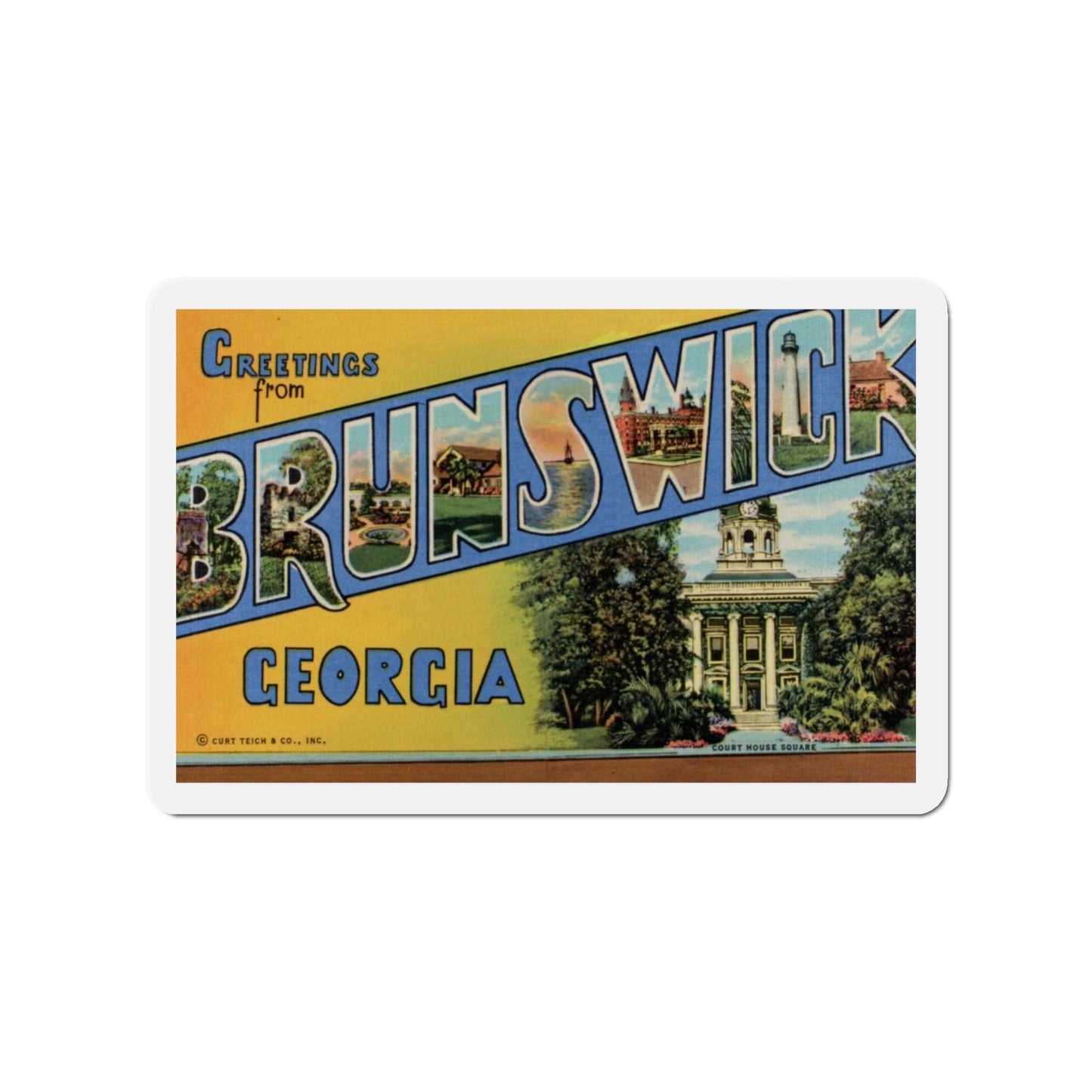 Greetings From Brunswick GA (Greeting Postcards) Die-Cut Magnet-3" x 3"-The Sticker Space