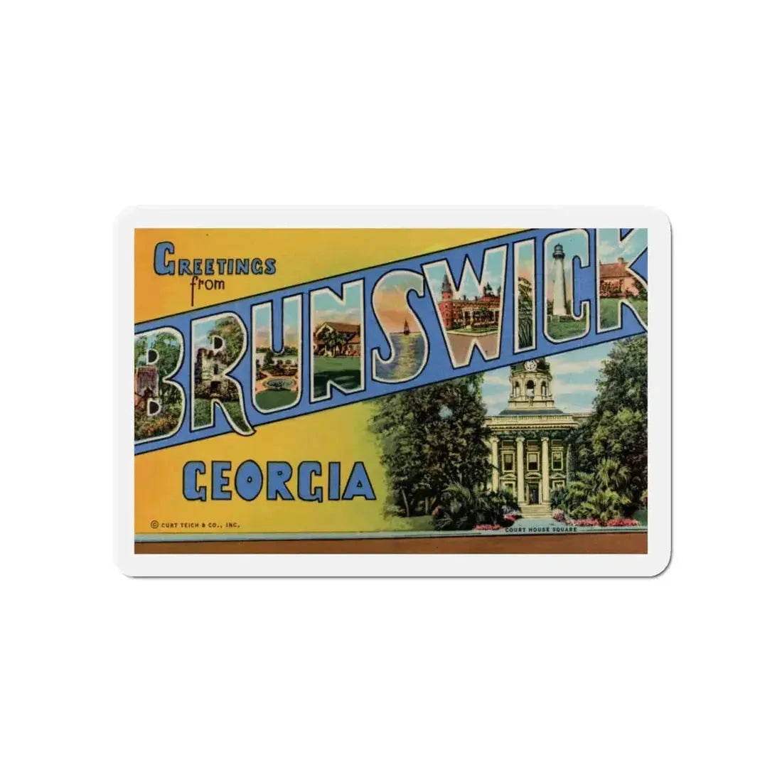 Greetings From Brunswick GA (Greeting Postcards) Refrigerator Magnet 5 Inch - The Sticker Space