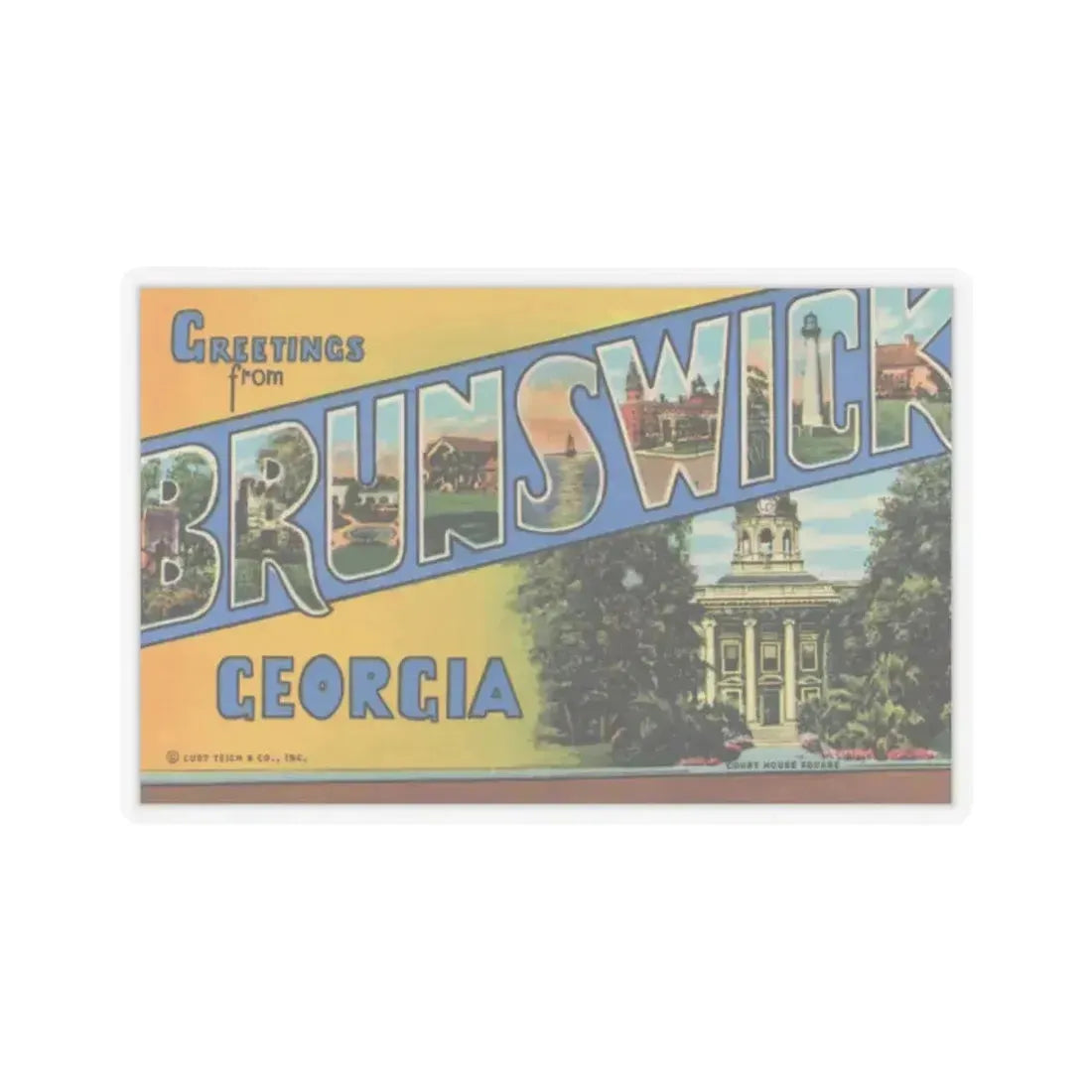 Greetings From Brunswick GA (Greeting Postcards) STICKER Vinyl Kiss-Cut Decal 2 Inch Transparent - The Sticker Space