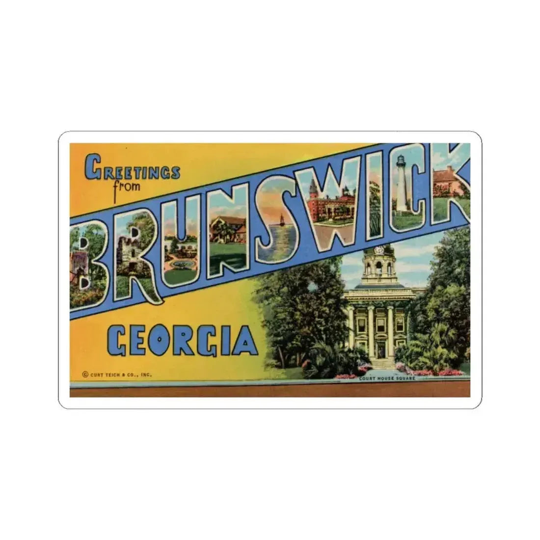 Greetings From Brunswick GA (Greeting Postcards) STICKER Vinyl Kiss-Cut Decal 4 Inch White - The Sticker Space