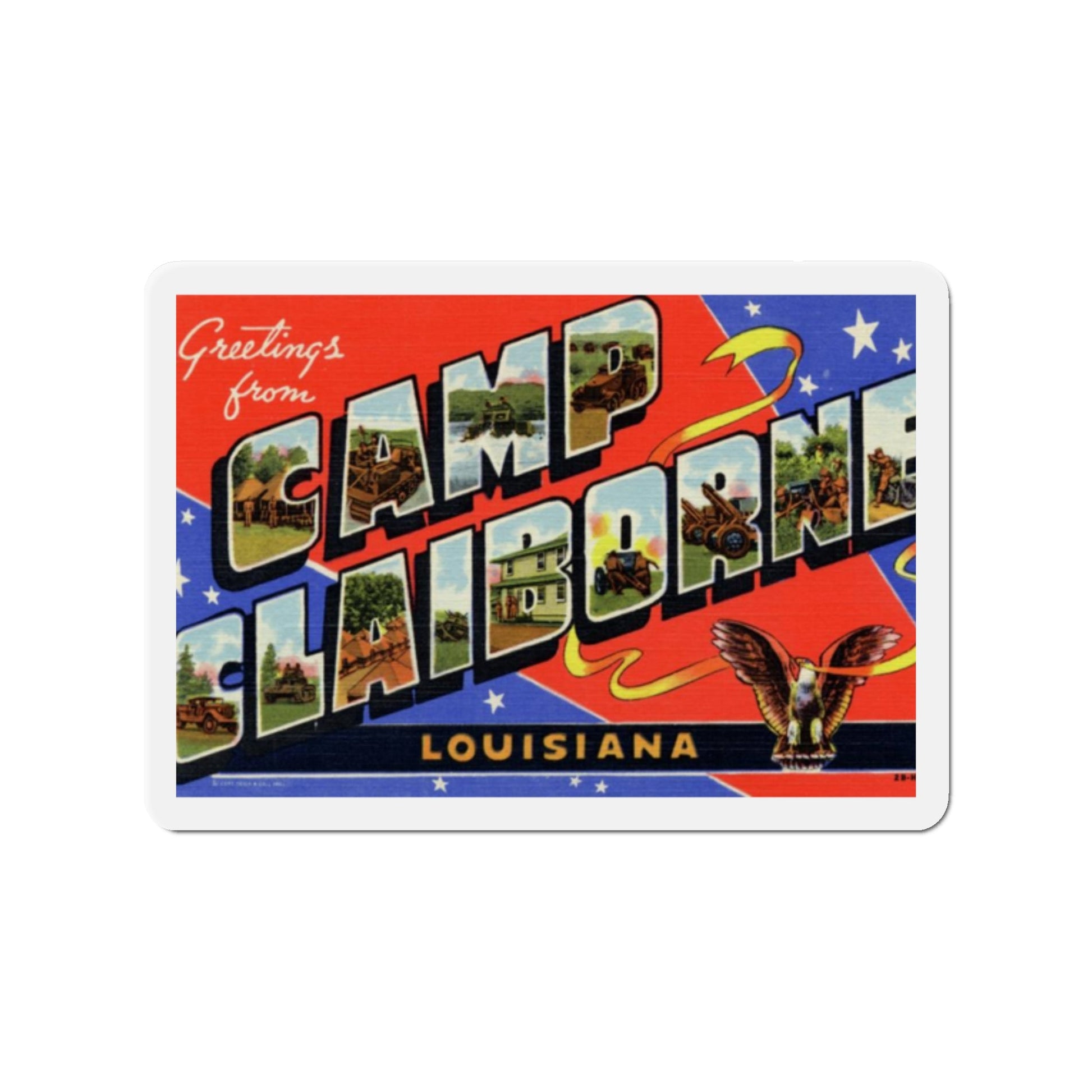 Greetings from Camp Claiborne Louisiana (Greeting Postcards) Die-Cut Magnet-2" x 2"-The Sticker Space