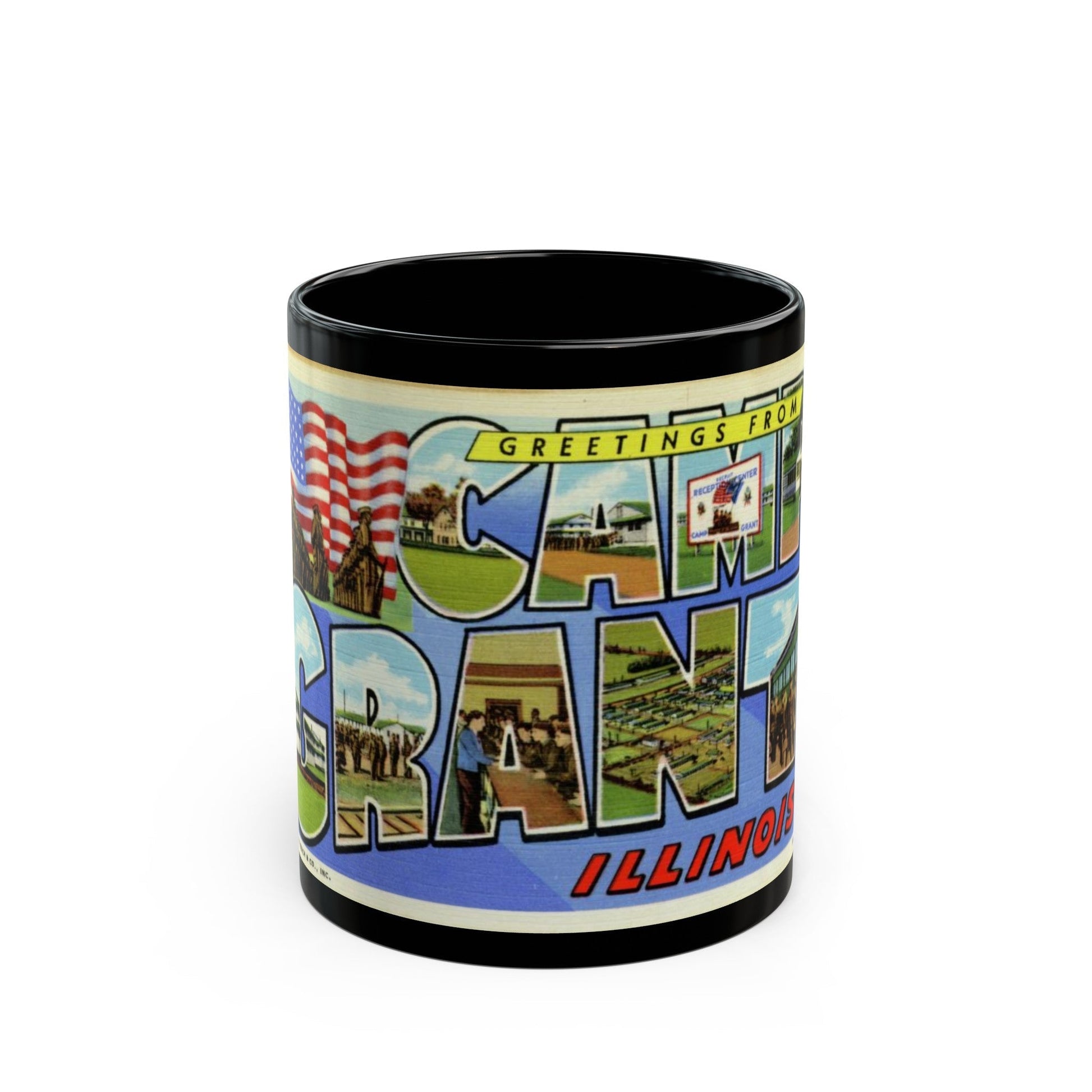 Greetings from Camp Grant Illinois (Greeting Postcards) Black Coffee Mug-11oz-The Sticker Space