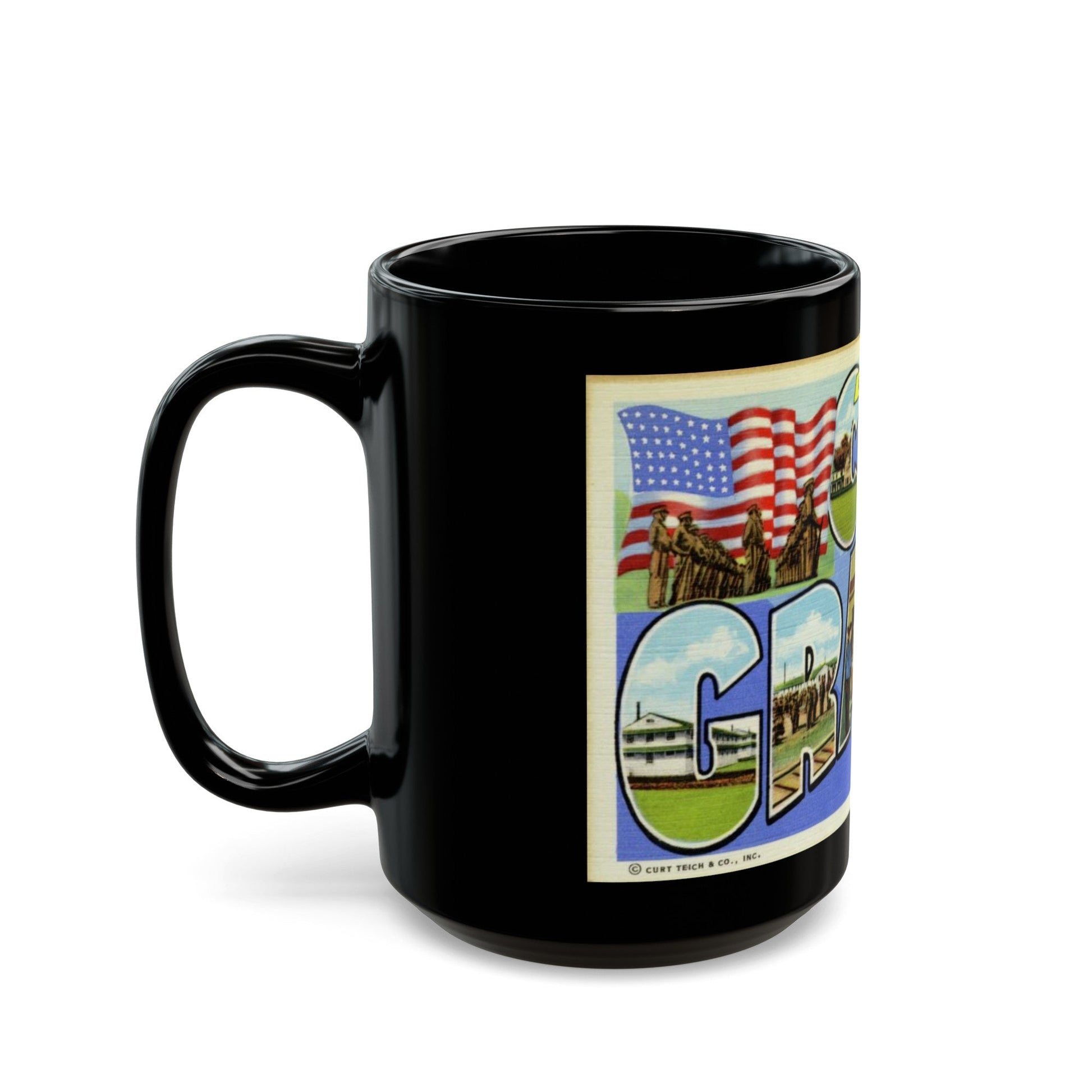 Greetings from Camp Grant Illinois (Greeting Postcards) Black Coffee Mug-The Sticker Space