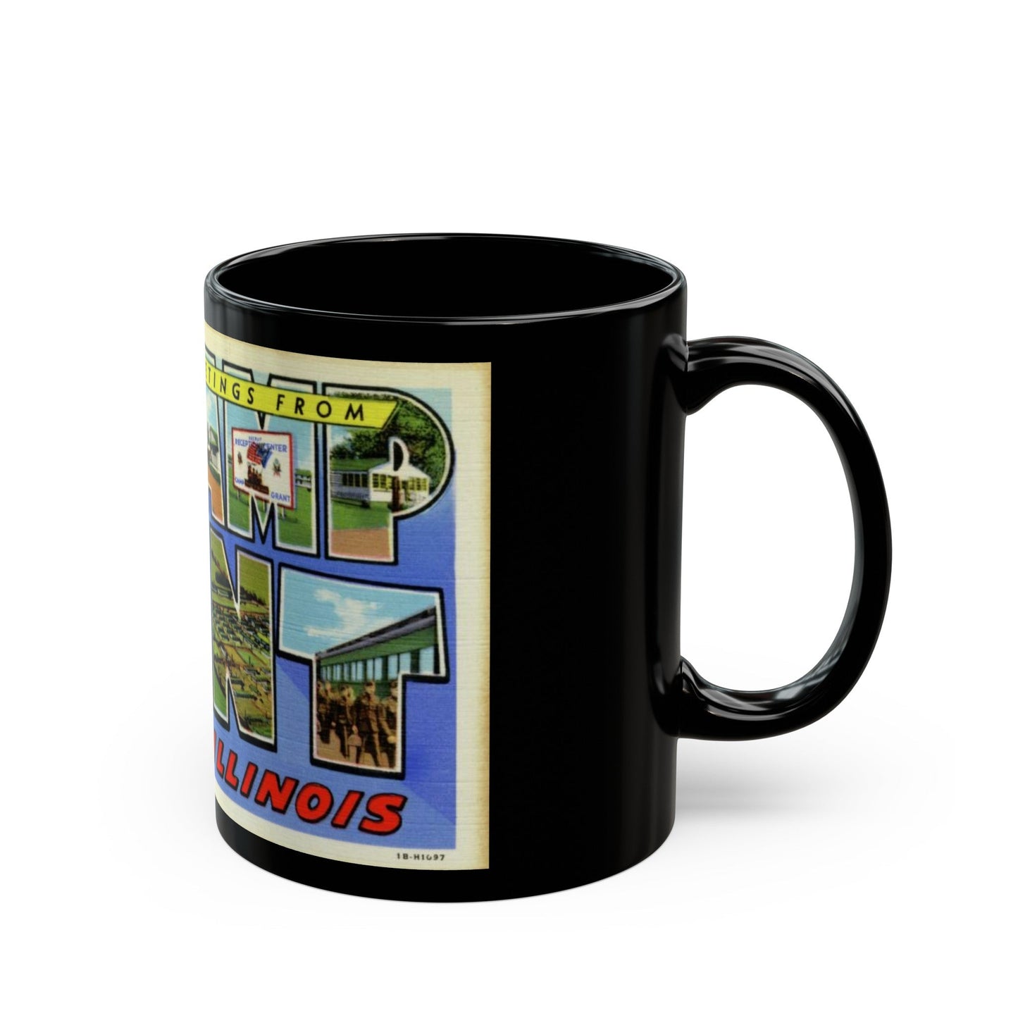 Greetings from Camp Grant Illinois (Greeting Postcards) Black Coffee Mug-The Sticker Space