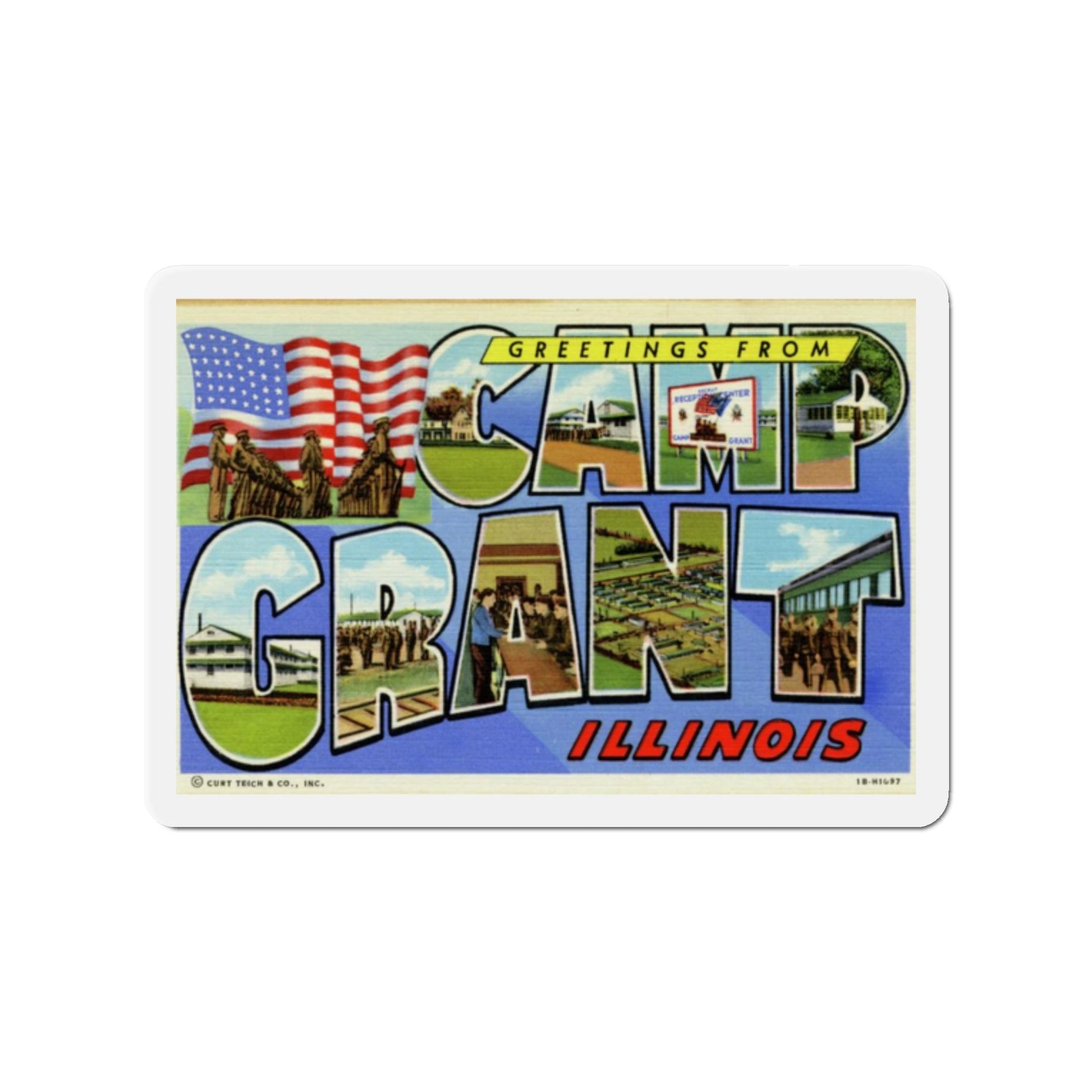 Greetings from Camp Grant Illinois (Greeting Postcards) Die-Cut Magnet-2" x 2"-The Sticker Space