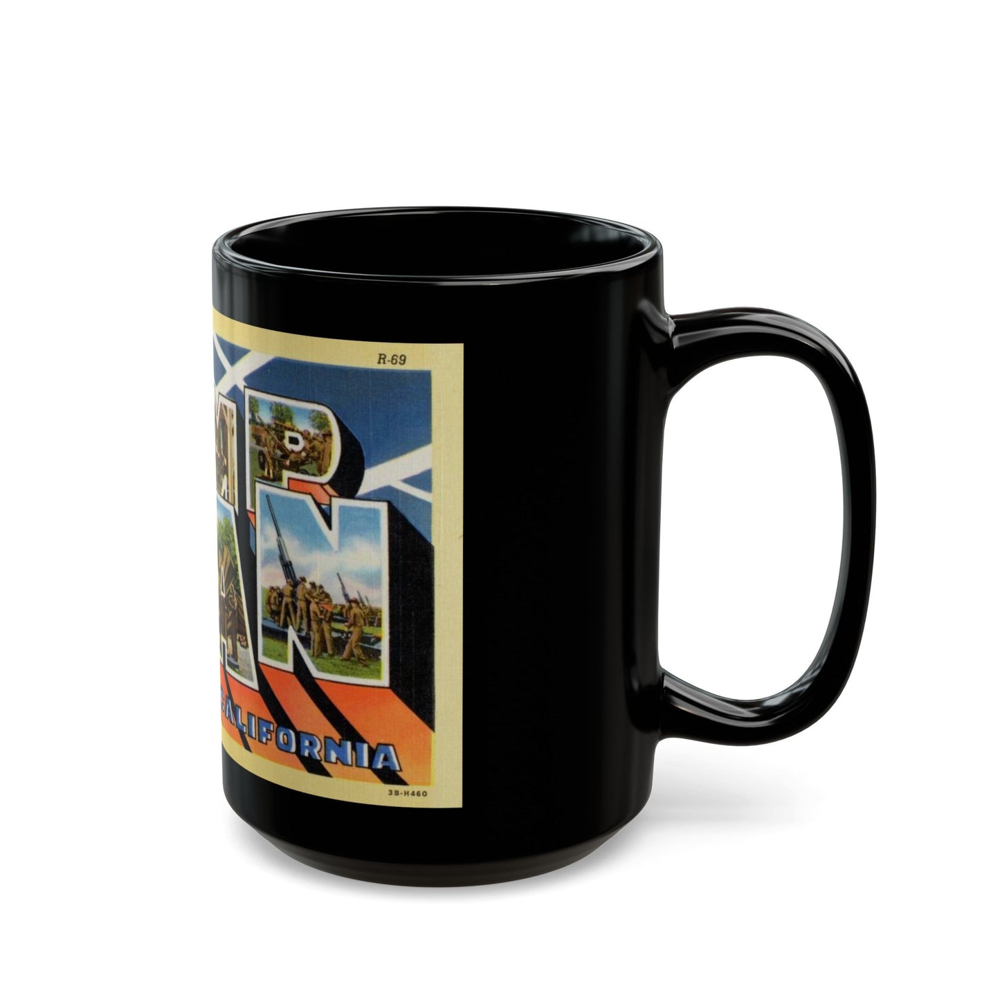 Greetings from Camp Haan California (Greeting Postcards) Black Coffee Mug-The Sticker Space