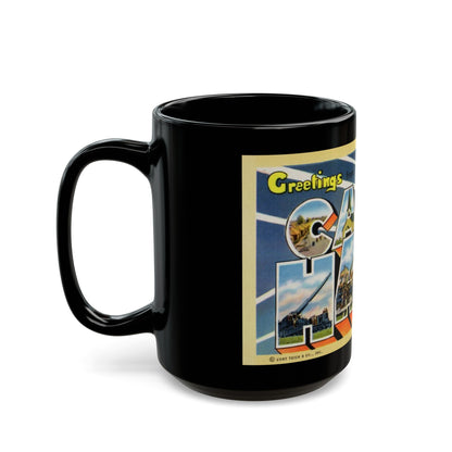 Greetings from Camp Haan California (Greeting Postcards) Black Coffee Mug-The Sticker Space