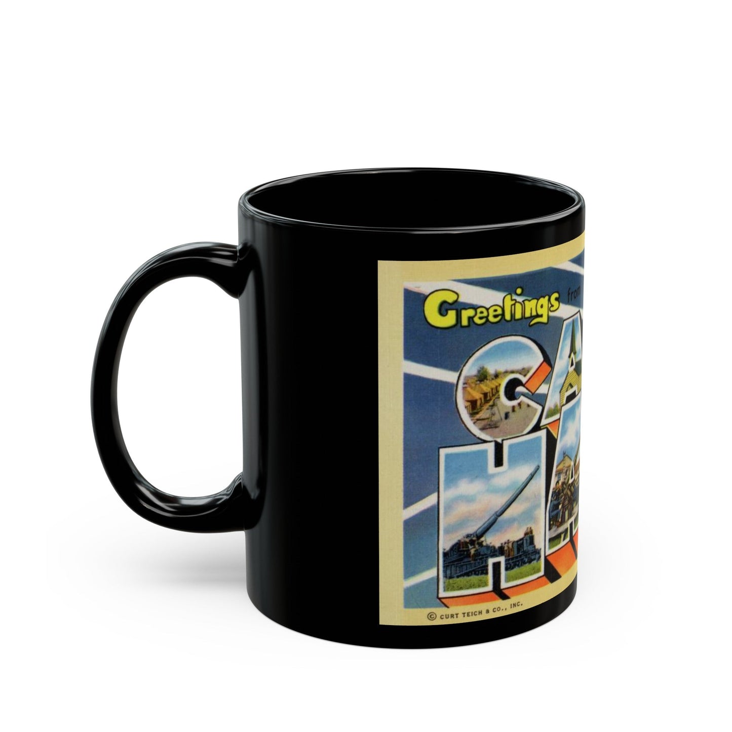 Greetings from Camp Haan California (Greeting Postcards) Black Coffee Mug-The Sticker Space