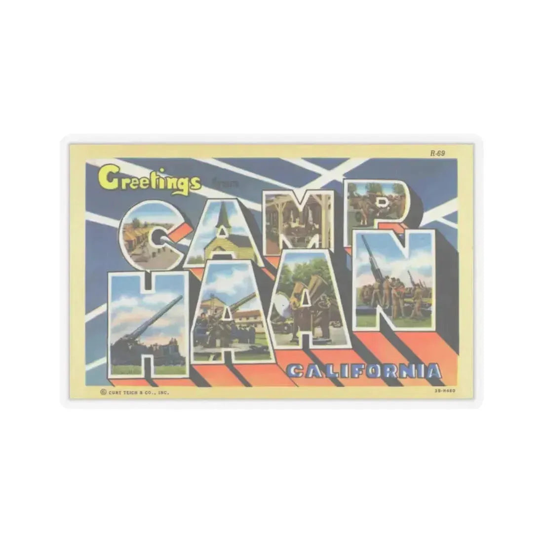 Greetings from Camp Haan California (Greeting Postcards) STICKER Vinyl Kiss-Cut Decal 3 Inch Transparent - The Sticker Space