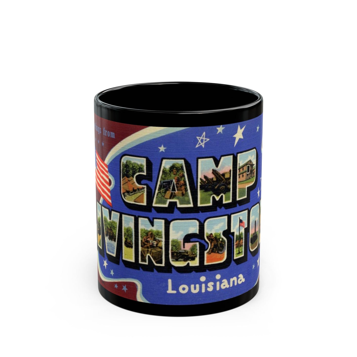 Greetings from Camp Livingston Louisiana (Greeting Postcards) Black Coffee Mug-11oz-The Sticker Space