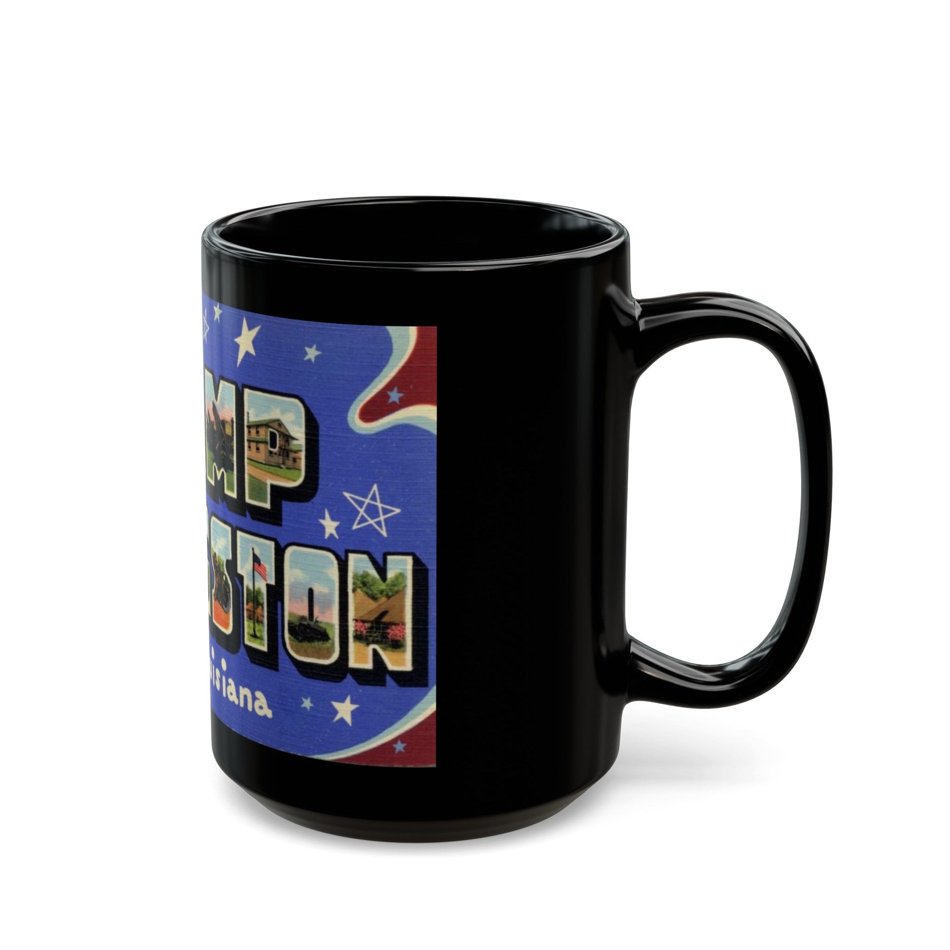 Greetings from Camp Livingston Louisiana (Greeting Postcards) Black Coffee Mug-The Sticker Space