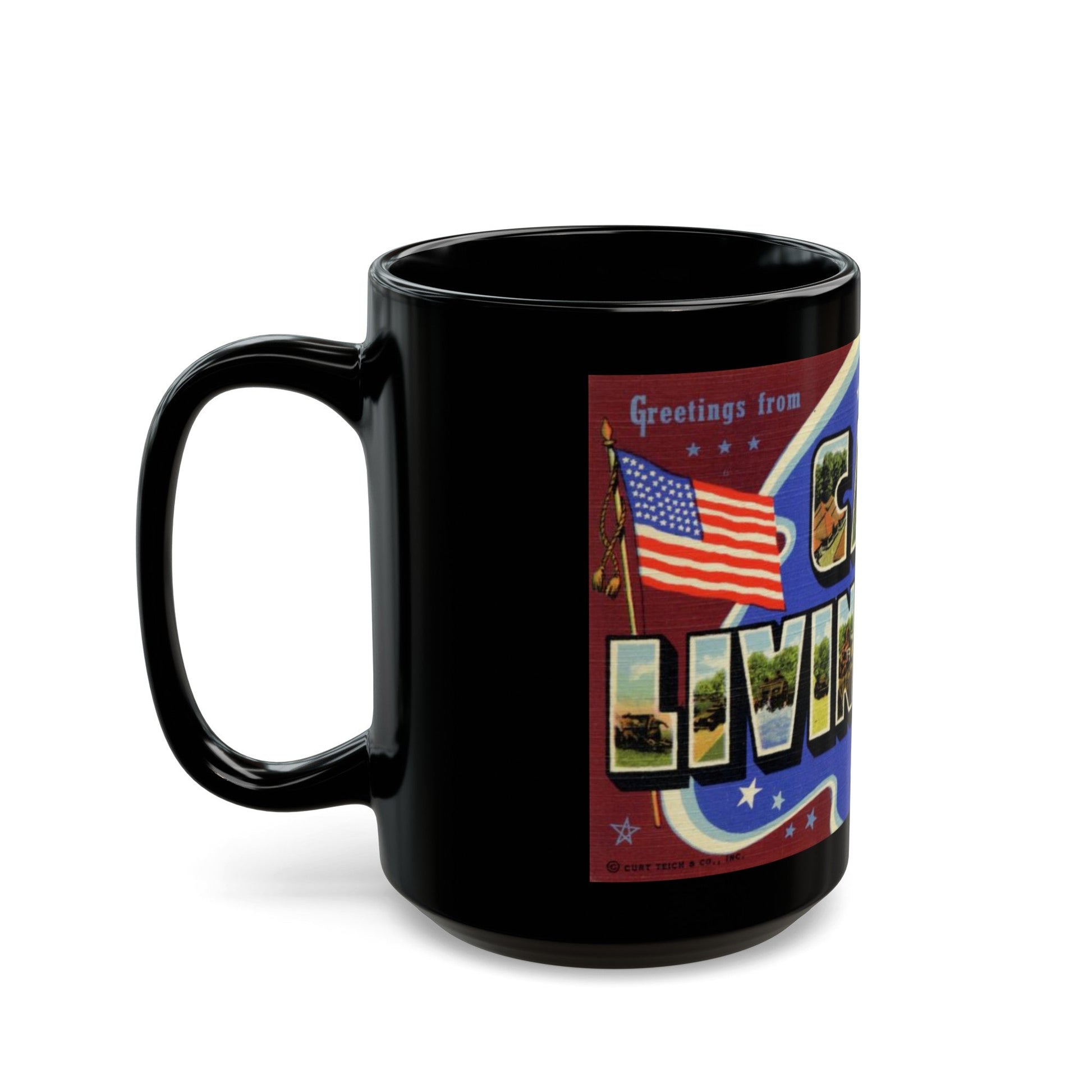 Greetings from Camp Livingston Louisiana (Greeting Postcards) Black Coffee Mug-The Sticker Space