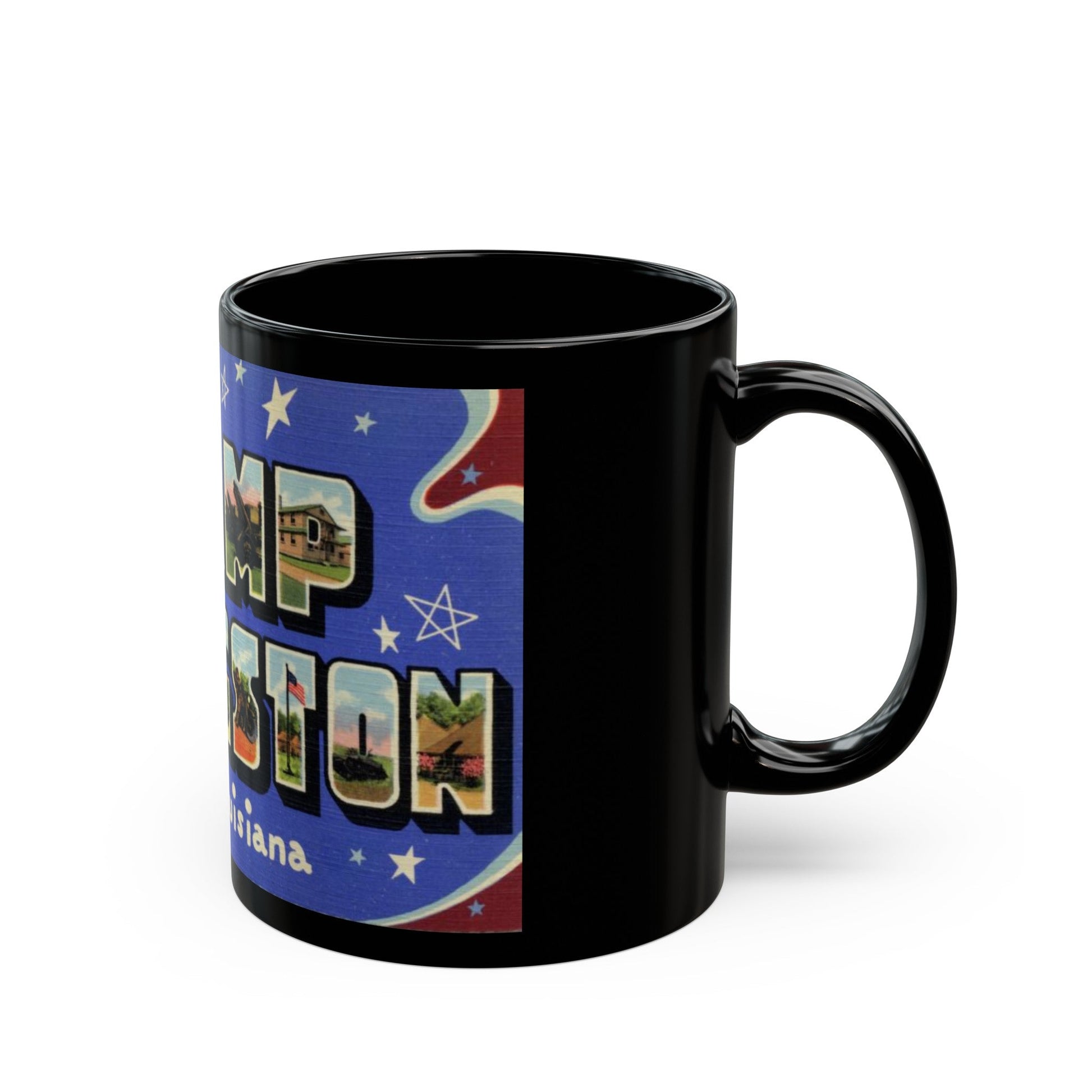 Greetings from Camp Livingston Louisiana (Greeting Postcards) Black Coffee Mug-The Sticker Space