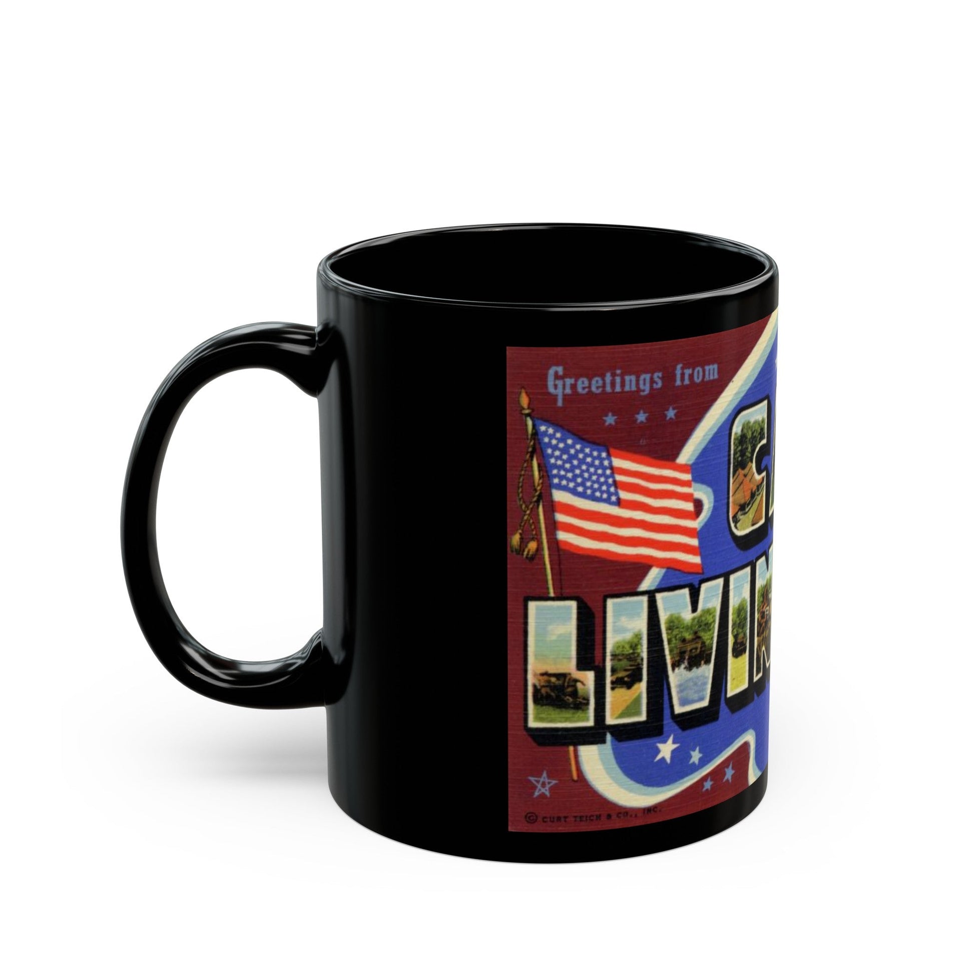 Greetings from Camp Livingston Louisiana (Greeting Postcards) Black Coffee Mug-The Sticker Space