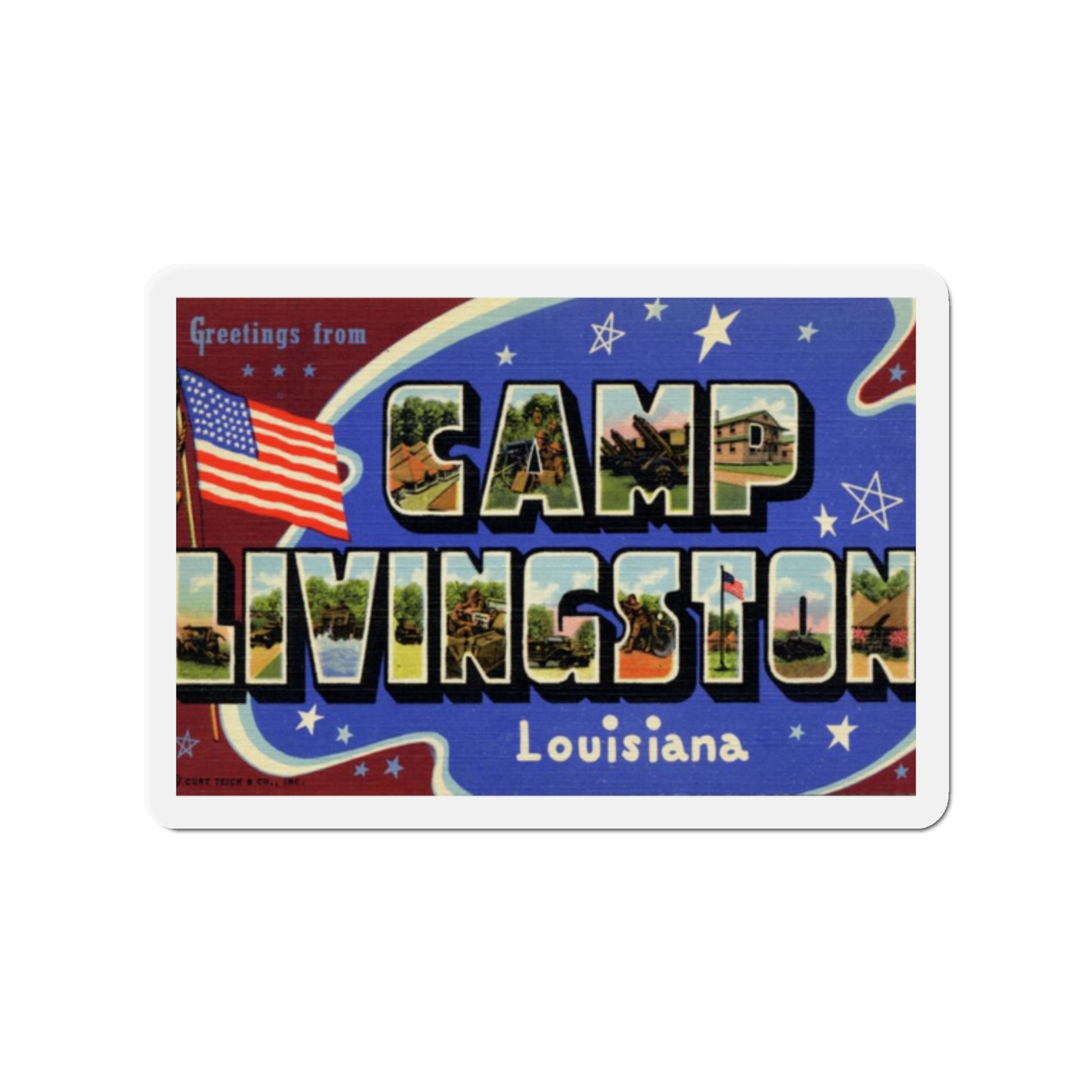 Greetings from Camp Livingston Louisiana (Greeting Postcards) Die-Cut Magnet-2" x 2"-The Sticker Space