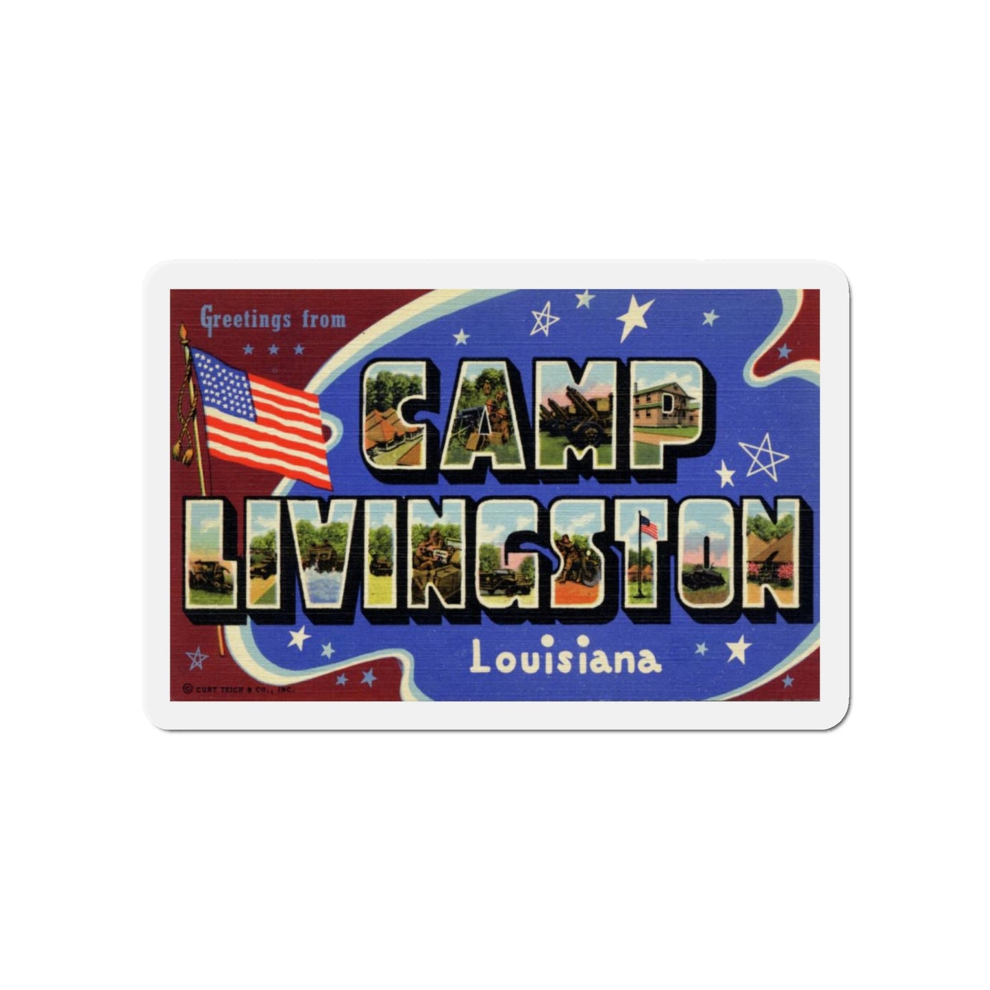 Greetings from Camp Livingston Louisiana (Greeting Postcards) Die-Cut Magnet-5" x 5"-The Sticker Space