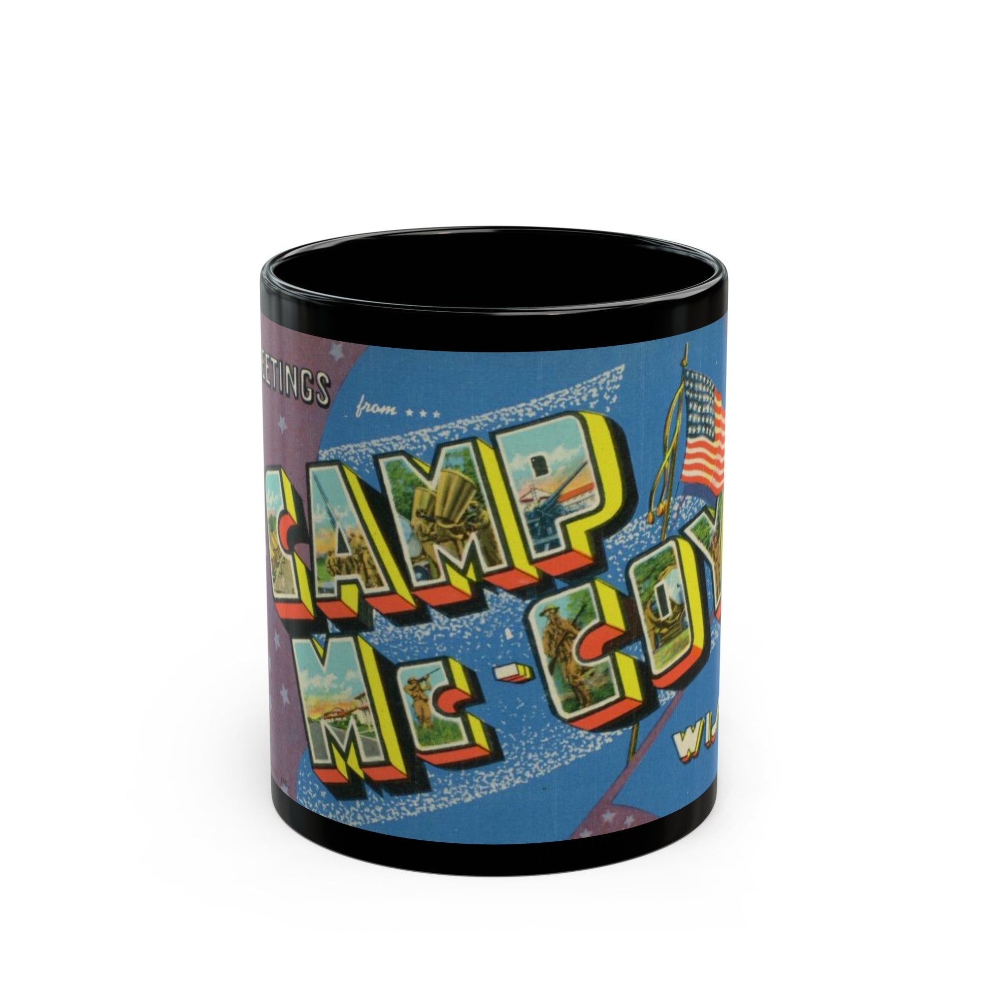 Greetings from Camp Mc Coy Wis (Greeting Postcards) Black Coffee Mug-11oz-The Sticker Space