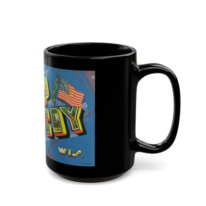 Greetings from Camp Mc Coy Wis (Greeting Postcards) Black Coffee Mug-The Sticker Space