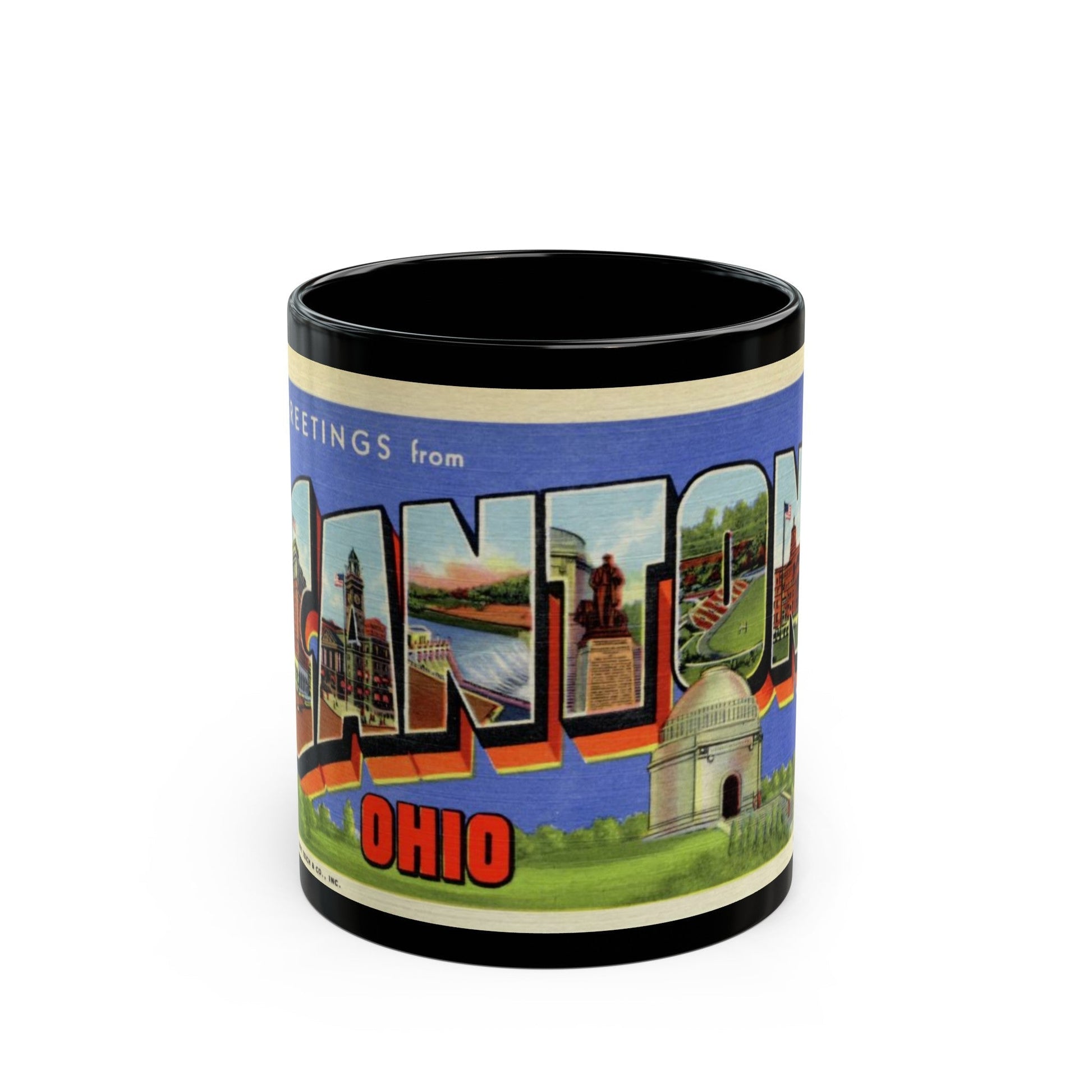 Greetings from Canton Ohio (Greeting Postcards) Black Coffee Mug-11oz-The Sticker Space