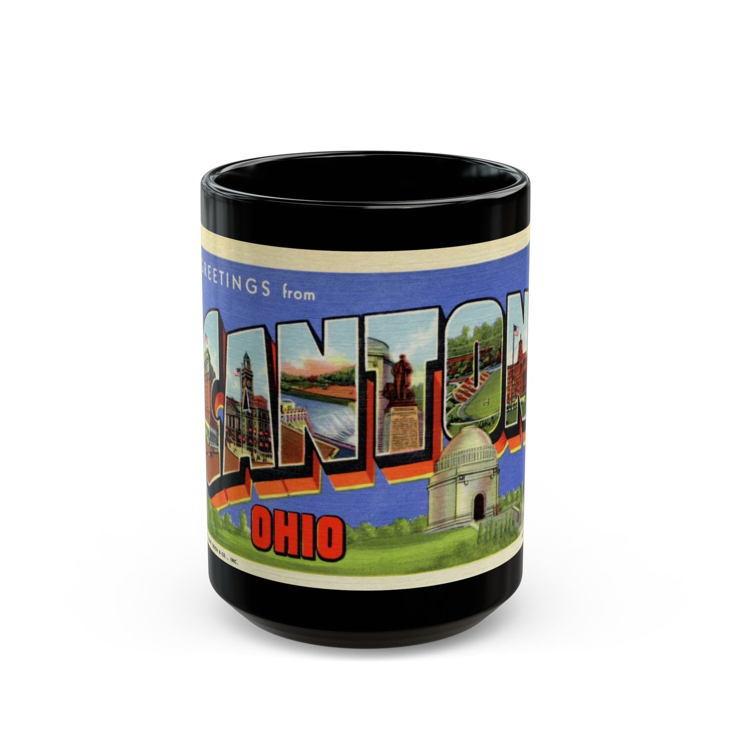 Greetings from Canton Ohio (Greeting Postcards) Black Coffee Mug-15oz-The Sticker Space