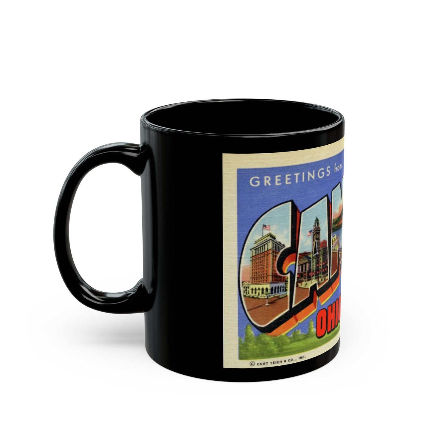 Greetings from Canton Ohio (Greeting Postcards) Black Coffee Mug-The Sticker Space