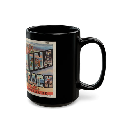 Greetings from Carolina Beach NC (Greeting Postcards) Black Coffee Mug-The Sticker Space