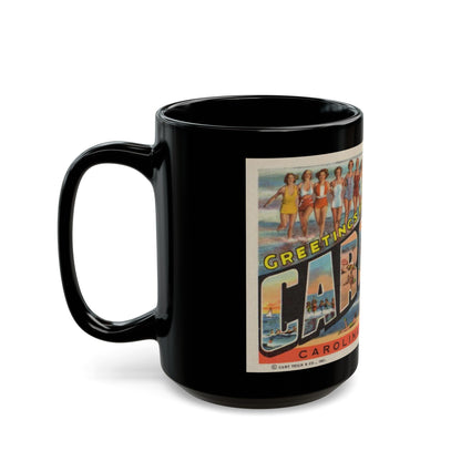 Greetings from Carolina Beach NC (Greeting Postcards) Black Coffee Mug-The Sticker Space