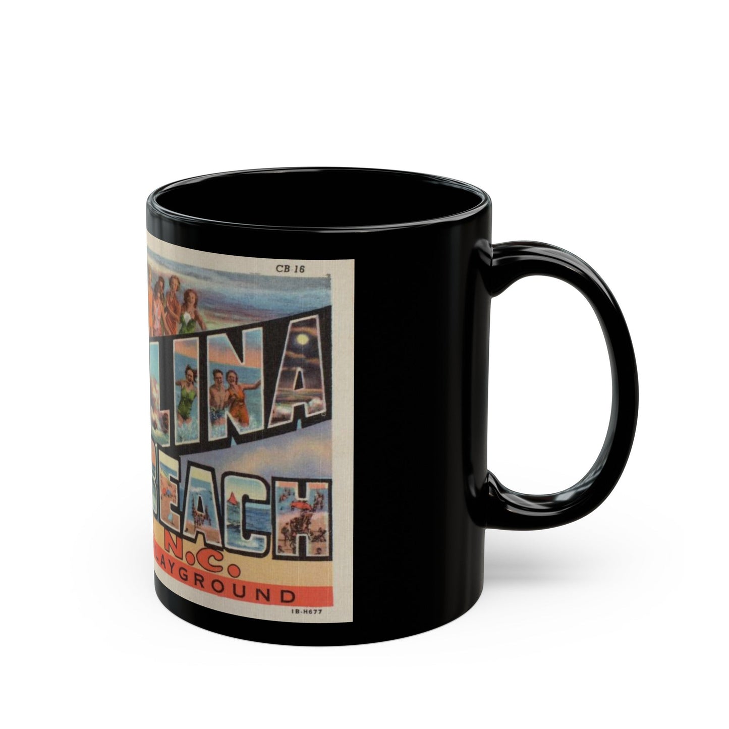 Greetings from Carolina Beach NC (Greeting Postcards) Black Coffee Mug-The Sticker Space