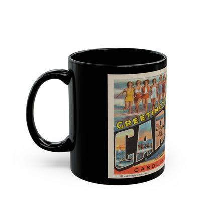 Greetings from Carolina Beach NC (Greeting Postcards) Black Coffee Mug-The Sticker Space