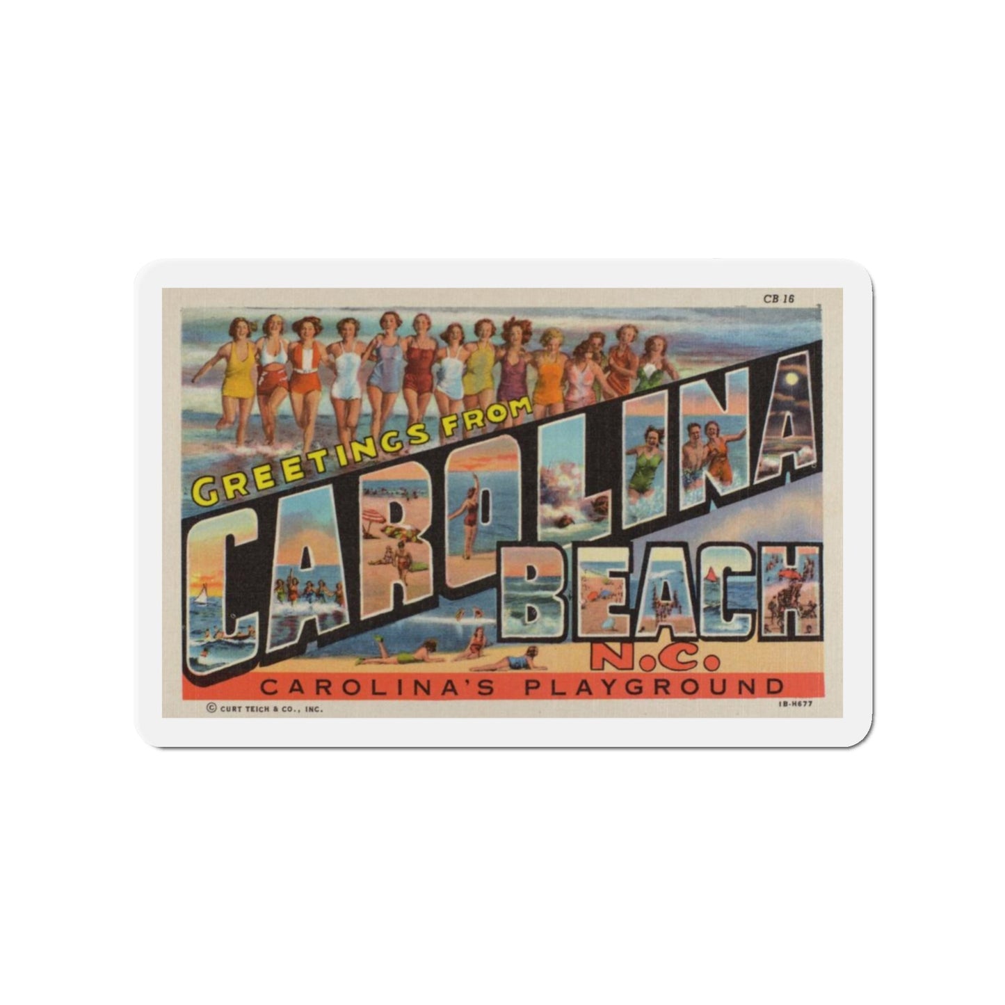 Greetings from Carolina Beach NC (Greeting Postcards) Die-Cut Magnet-3" x 3"-The Sticker Space