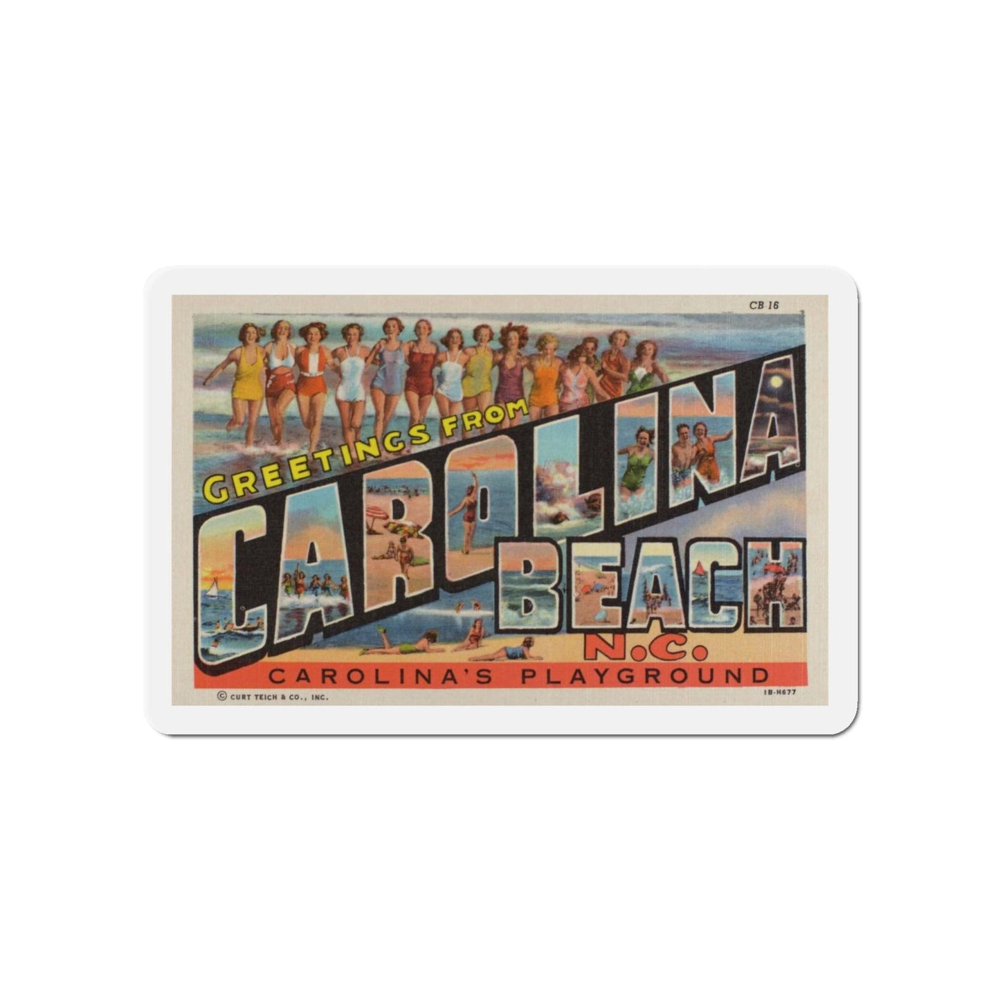 Greetings from Carolina Beach NC (Greeting Postcards) Die-Cut Magnet-5" x 5"-The Sticker Space