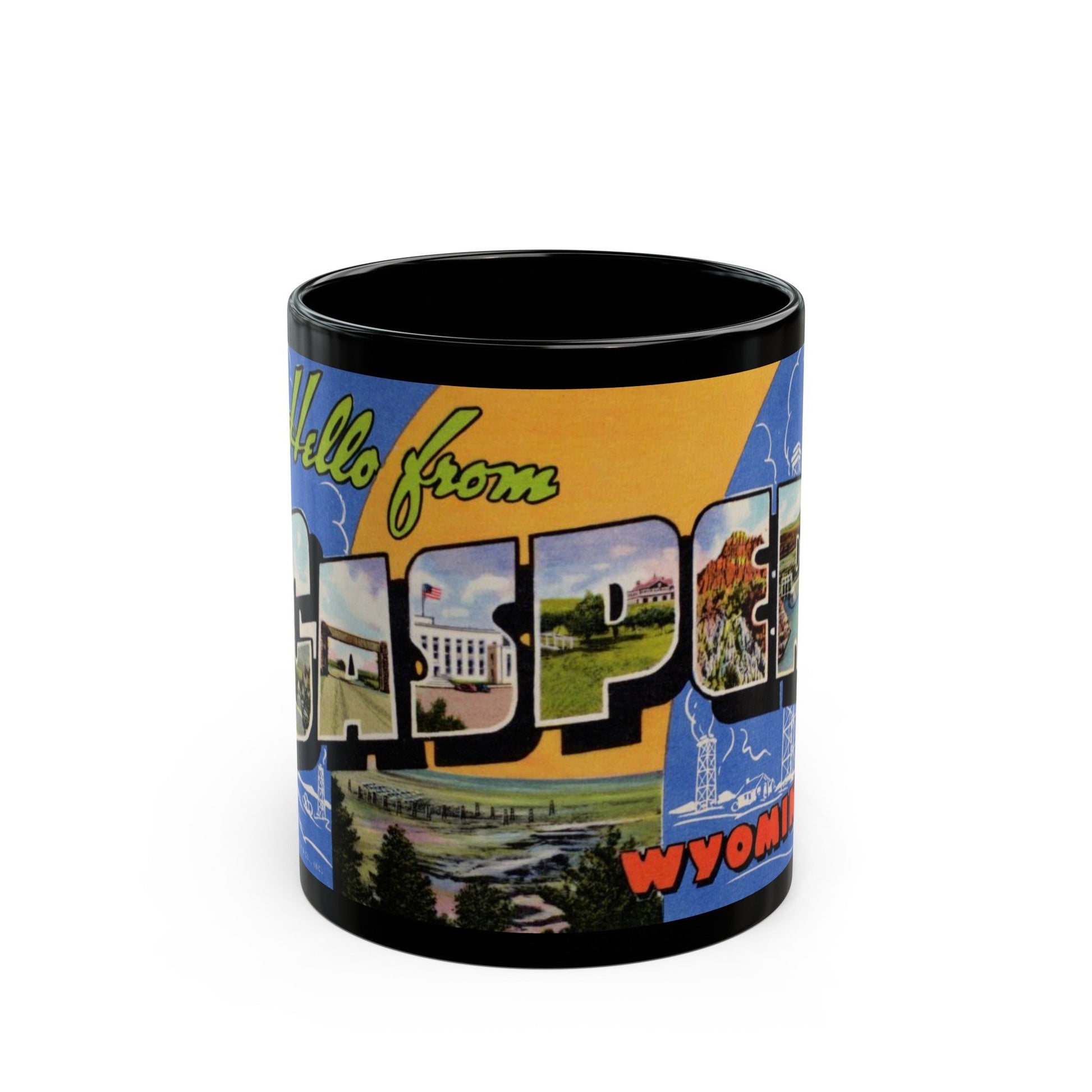 Greetings from Casper Wyoming (Greeting Postcards) Black Coffee Mug-11oz-The Sticker Space