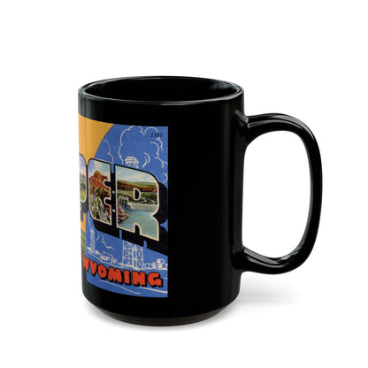 Greetings from Casper Wyoming (Greeting Postcards) Black Coffee Mug-The Sticker Space