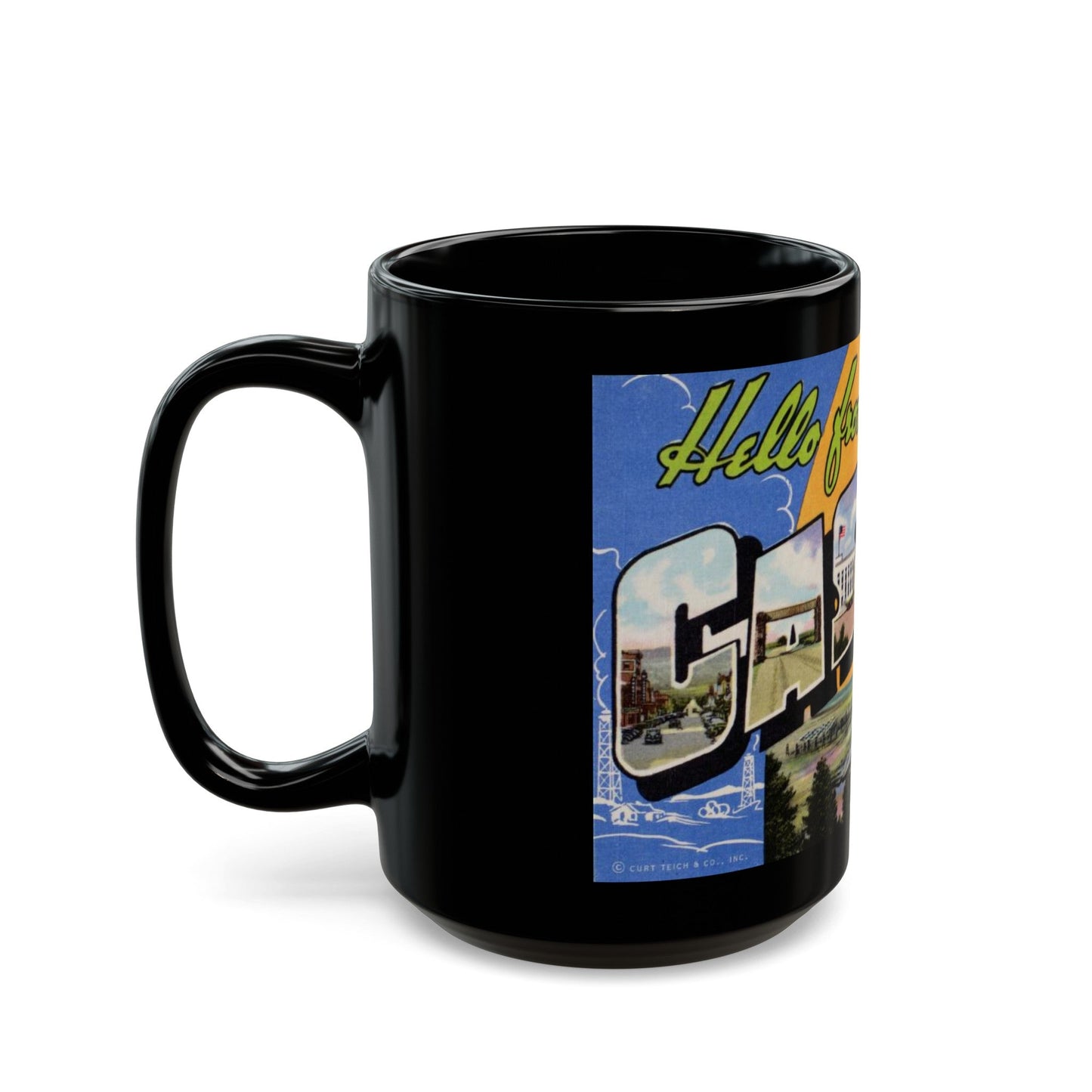 Greetings from Casper Wyoming (Greeting Postcards) Black Coffee Mug-The Sticker Space