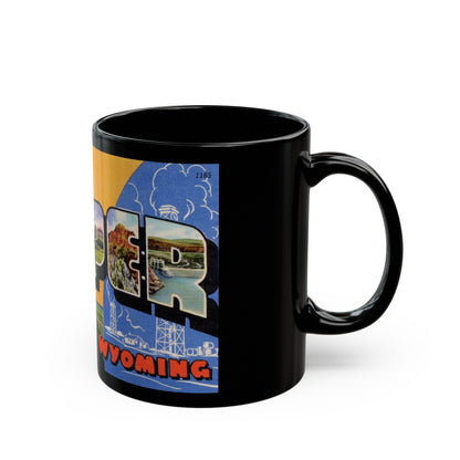 Greetings from Casper Wyoming (Greeting Postcards) Black Coffee Mug-The Sticker Space