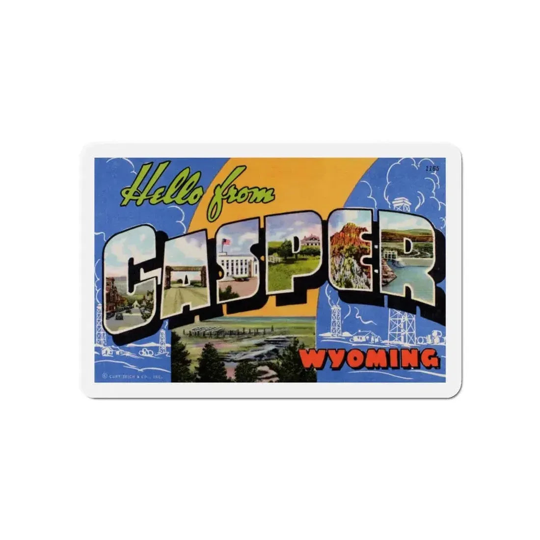 Greetings from Casper Wyoming (Greeting Postcards) Refrigerator Magnet 6 Inch - The Sticker Space